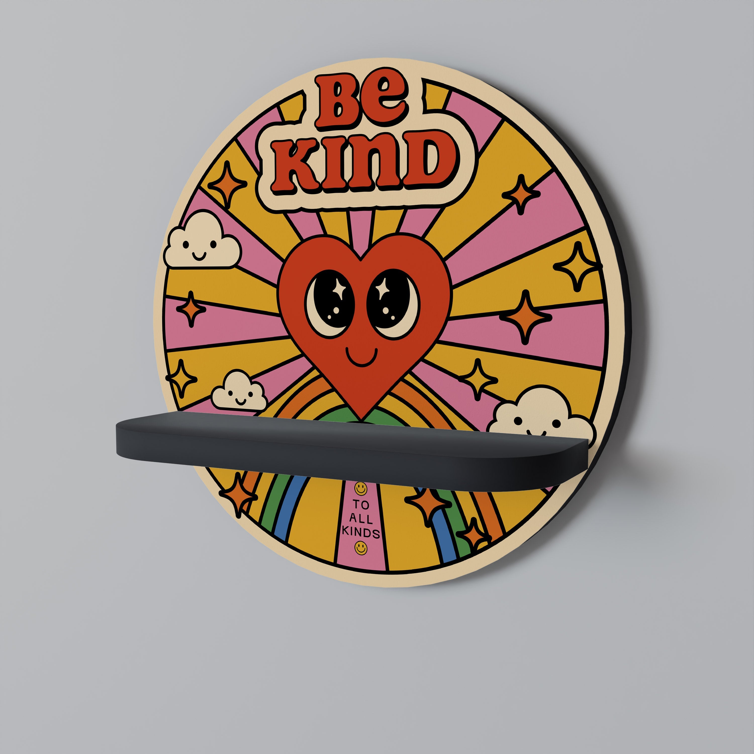 Στρογγυλό ράφι τέχνης BE KIND σε μαύρο φινίρισμα
