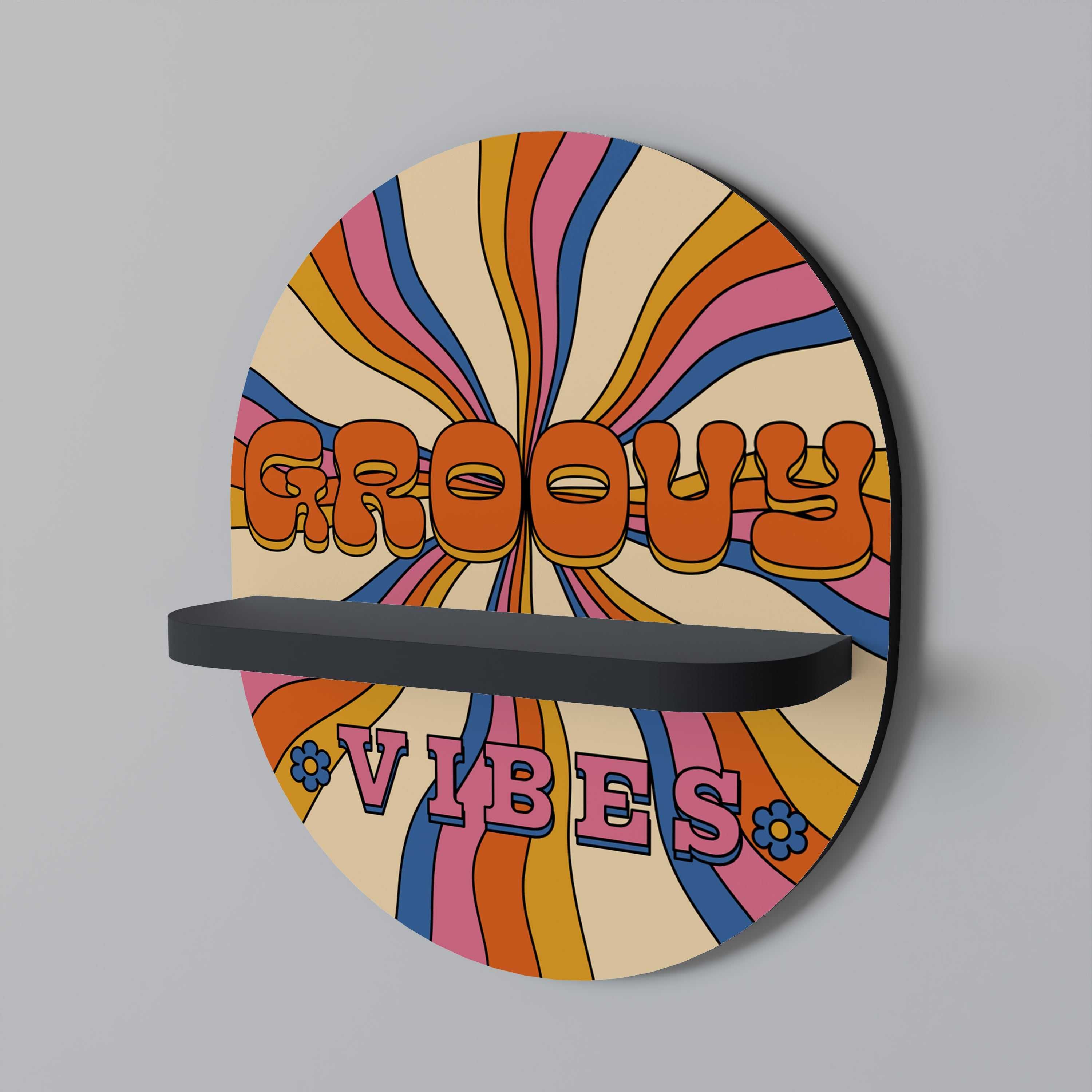 Οβάλ Ράφι Τέχνης RADIANT GROOVY VIBES σε Μαύρο Φινίρισμα