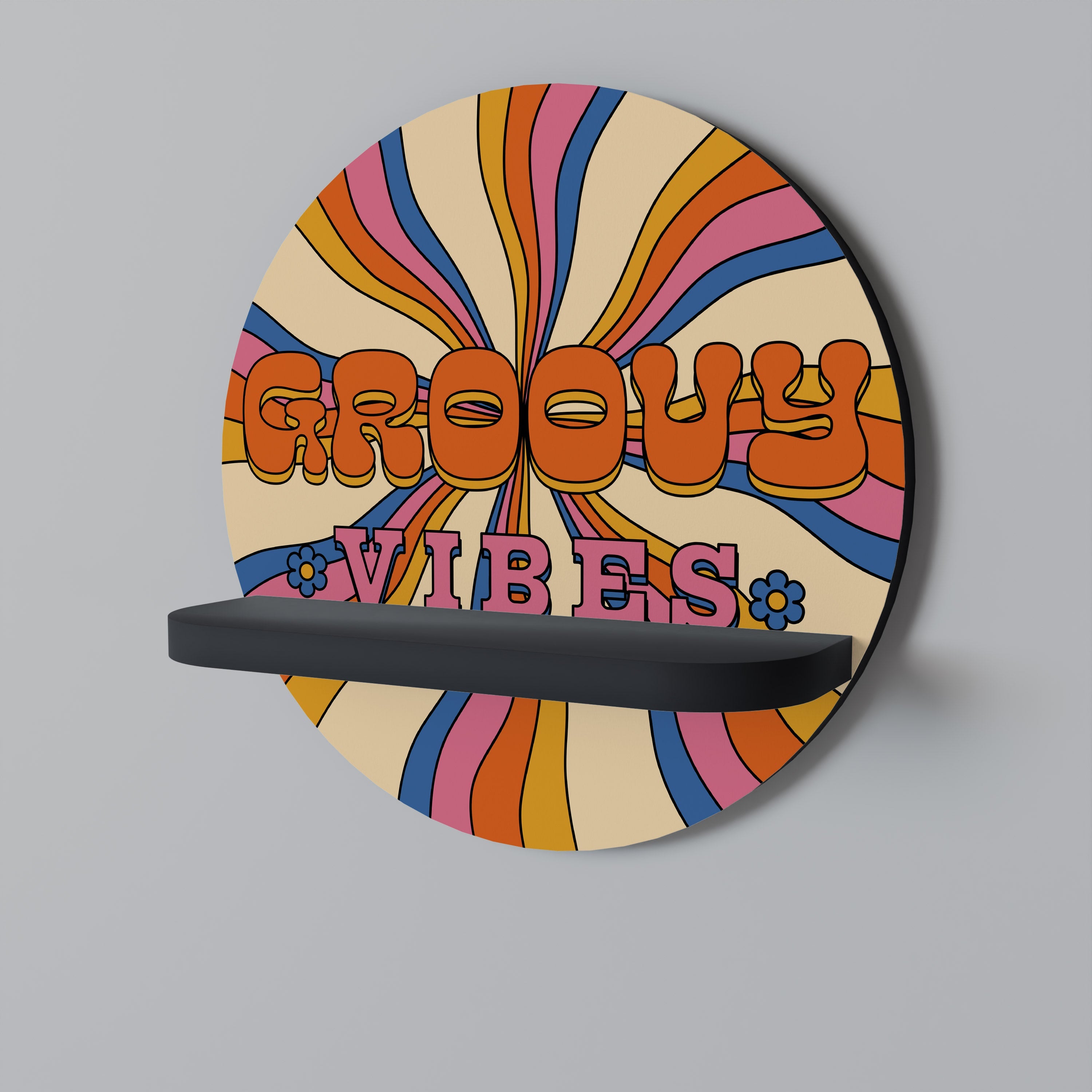 Στρογγυλό ράφι τέχνης RADIANT GROOVY VIBES σε μαύρο φινίρισμα