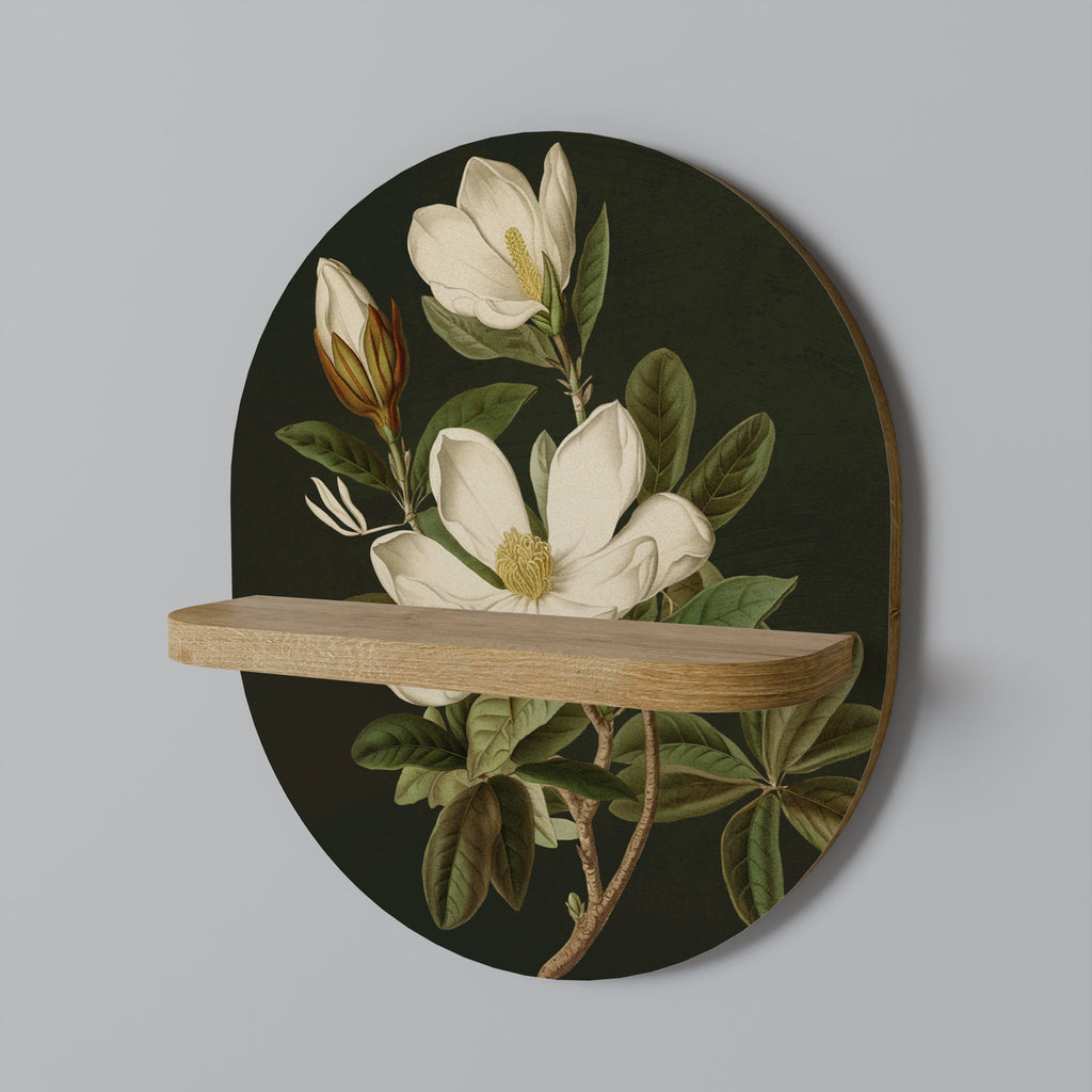 FLORAL NOIR Oval Art Shelf In Oak Effect