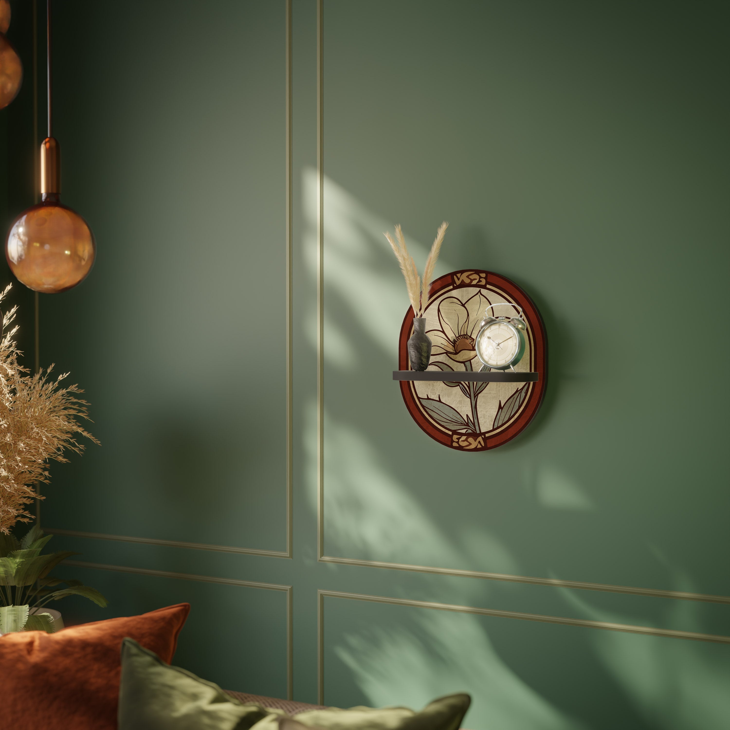 Οβάλ Ράφι Τέχνης TIMELESS FLORA σε Μαύρο Φινίρισμα