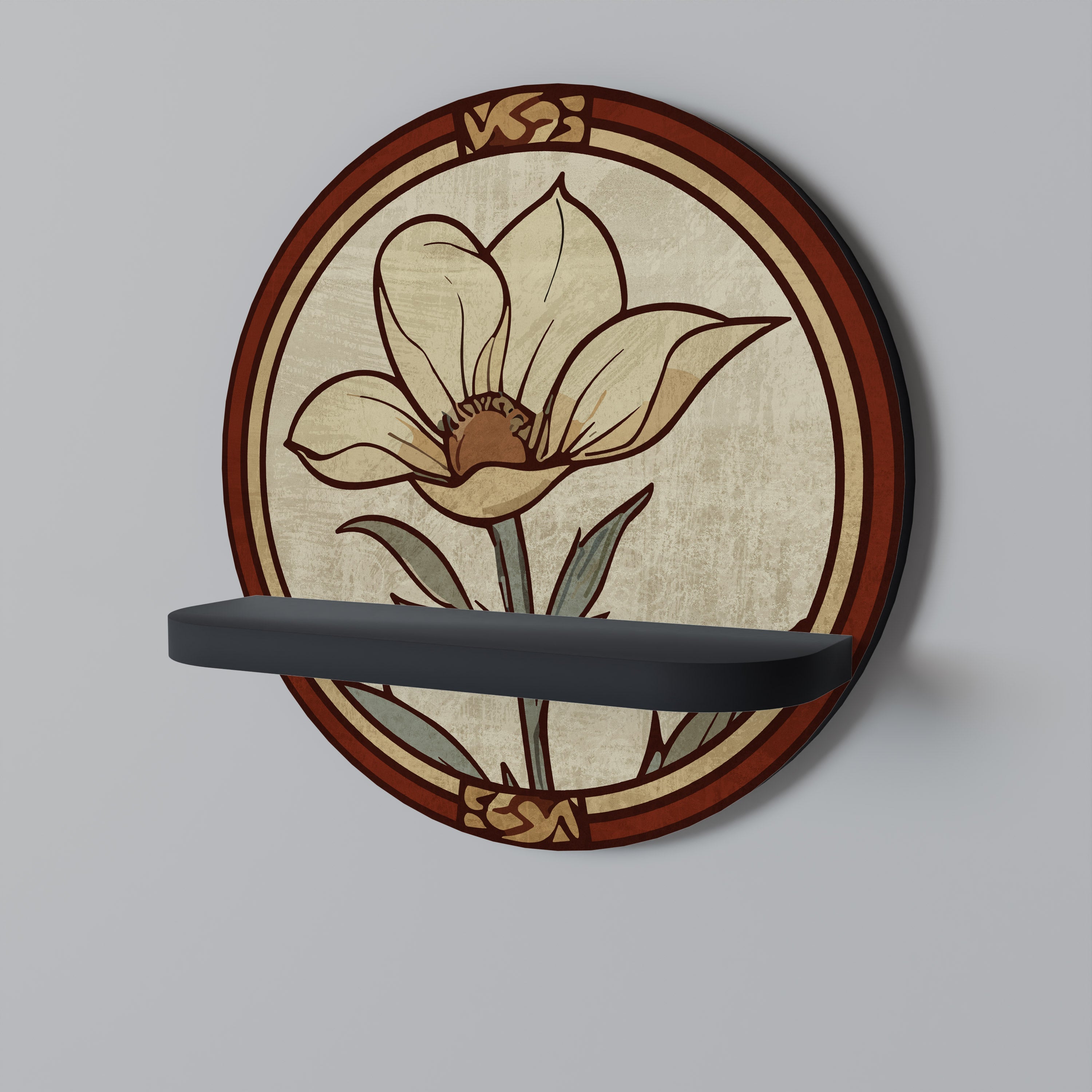 Στρογγυλό ράφι τέχνης TIMELESS FLORA σε μαύρο φινίρισμα