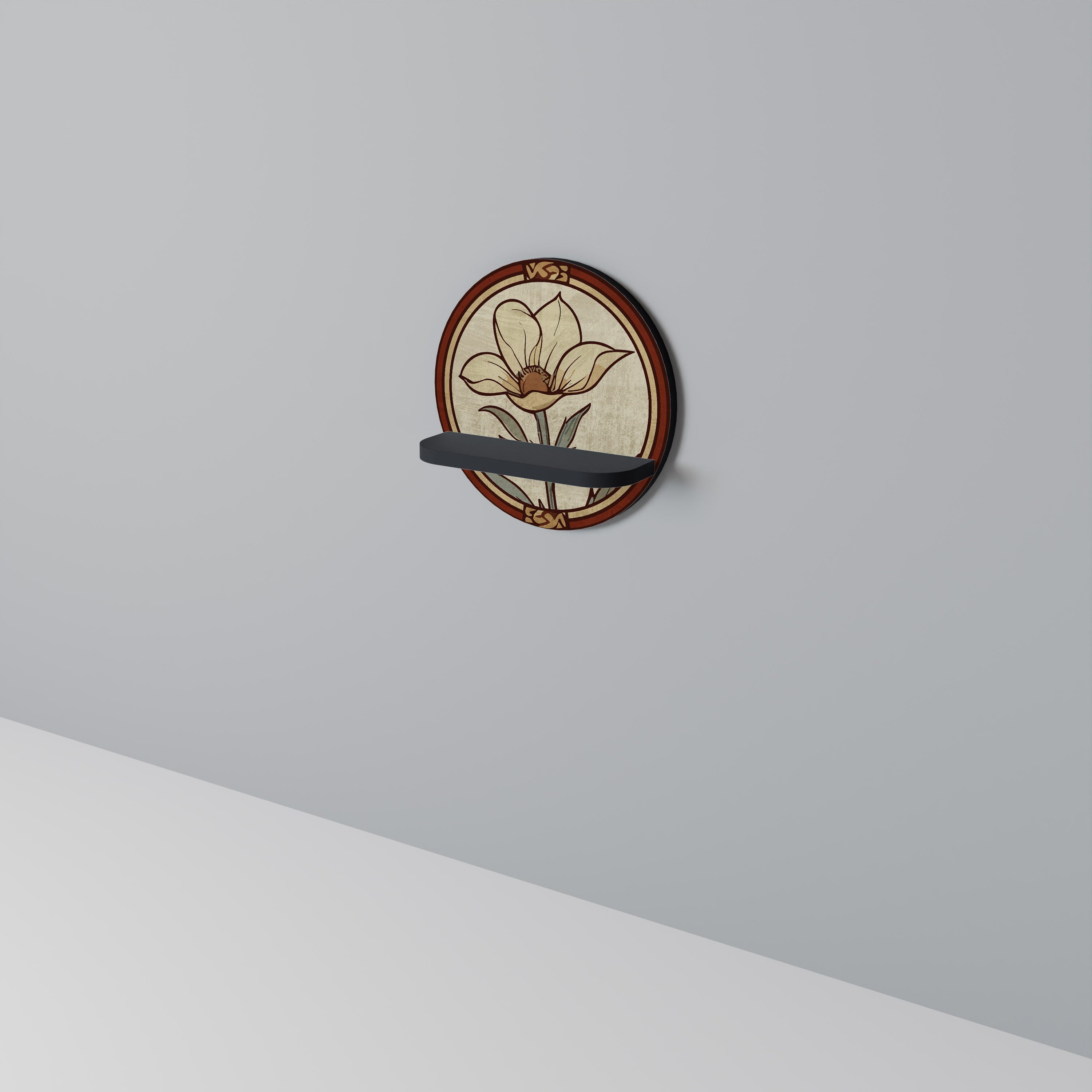 Στρογγυλό ράφι τέχνης TIMELESS FLORA σε μαύρο φινίρισμα