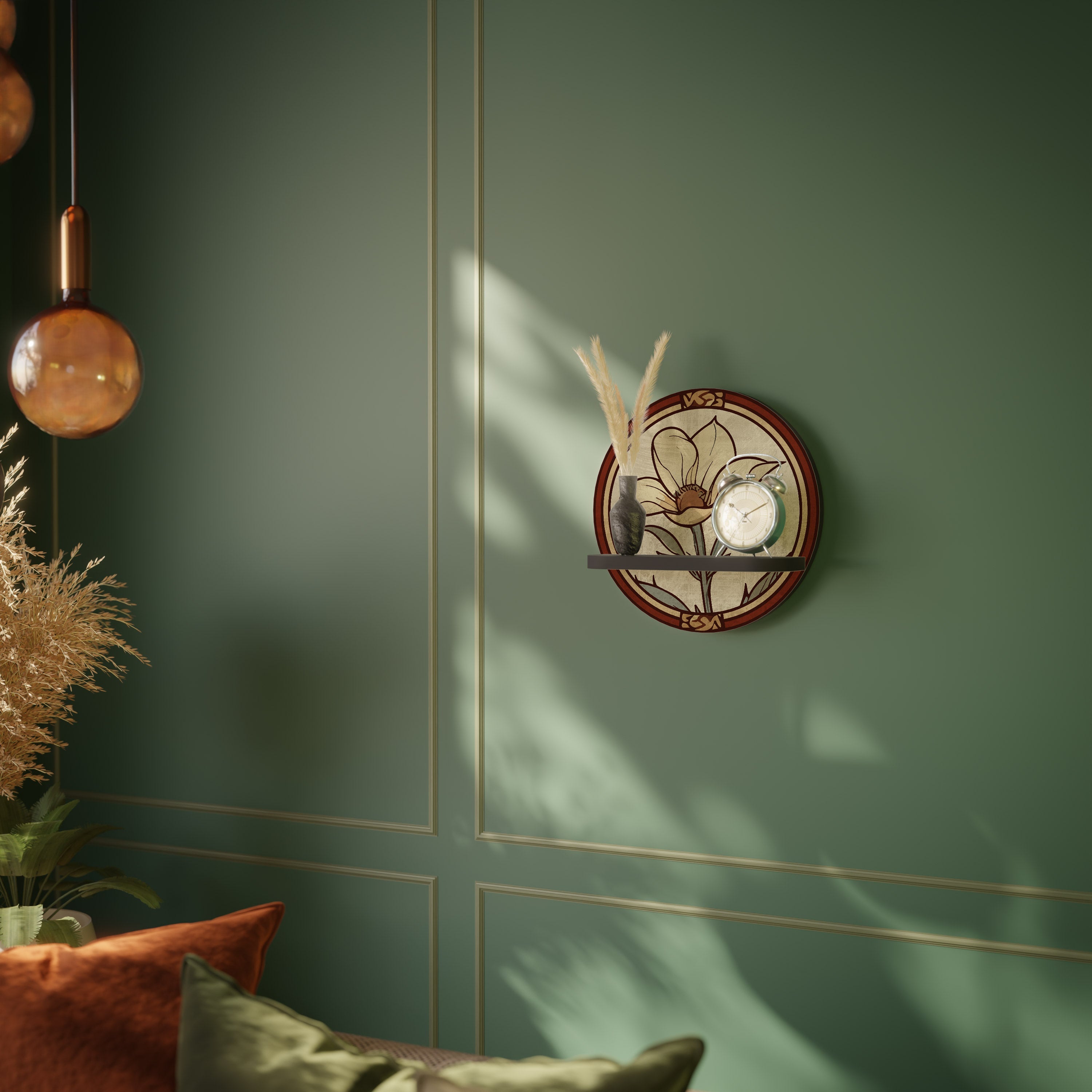 Στρογγυλό ράφι τέχνης TIMELESS FLORA σε μαύρο φινίρισμα