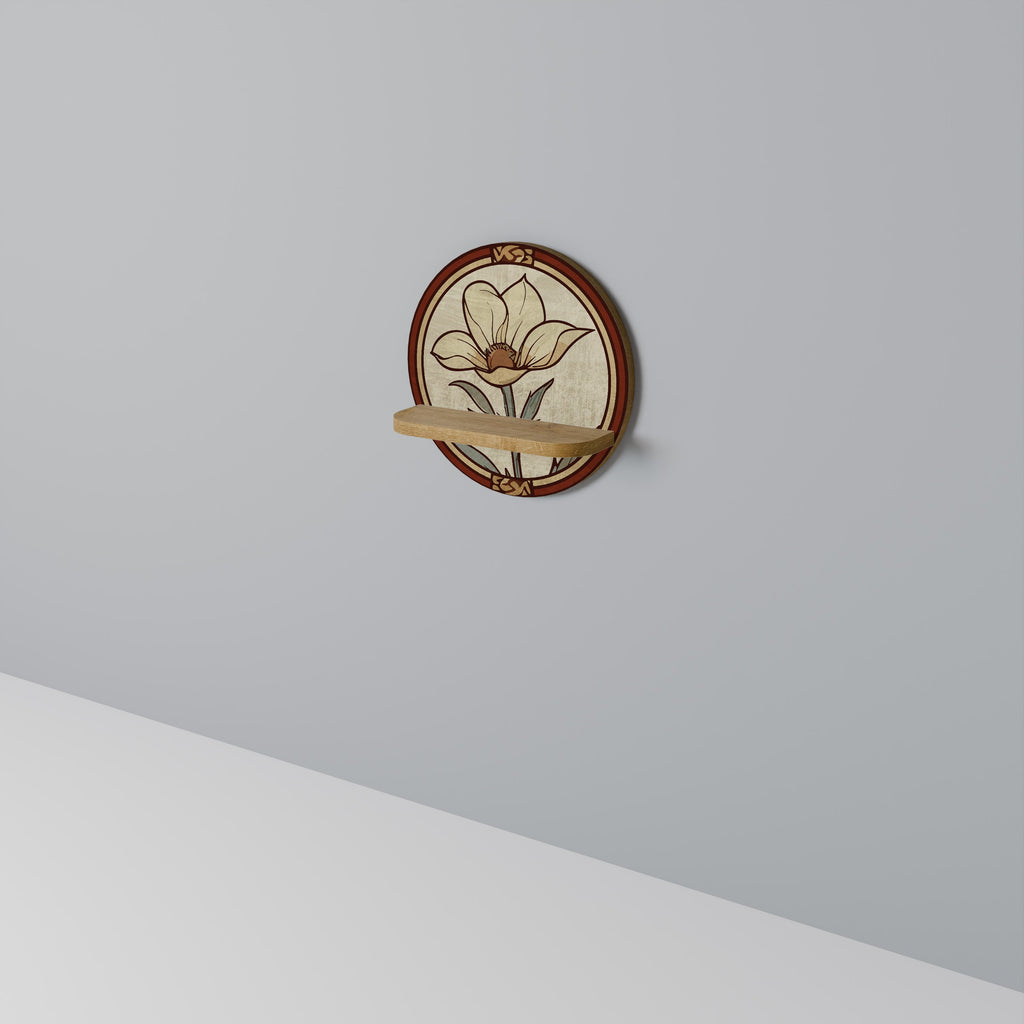 TIMELESS FLORA Round Art Shelf In Oak Effect