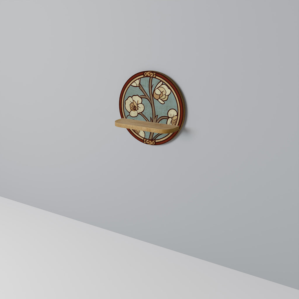 ORNATE PETALS Round Art Shelf In Oak Effect