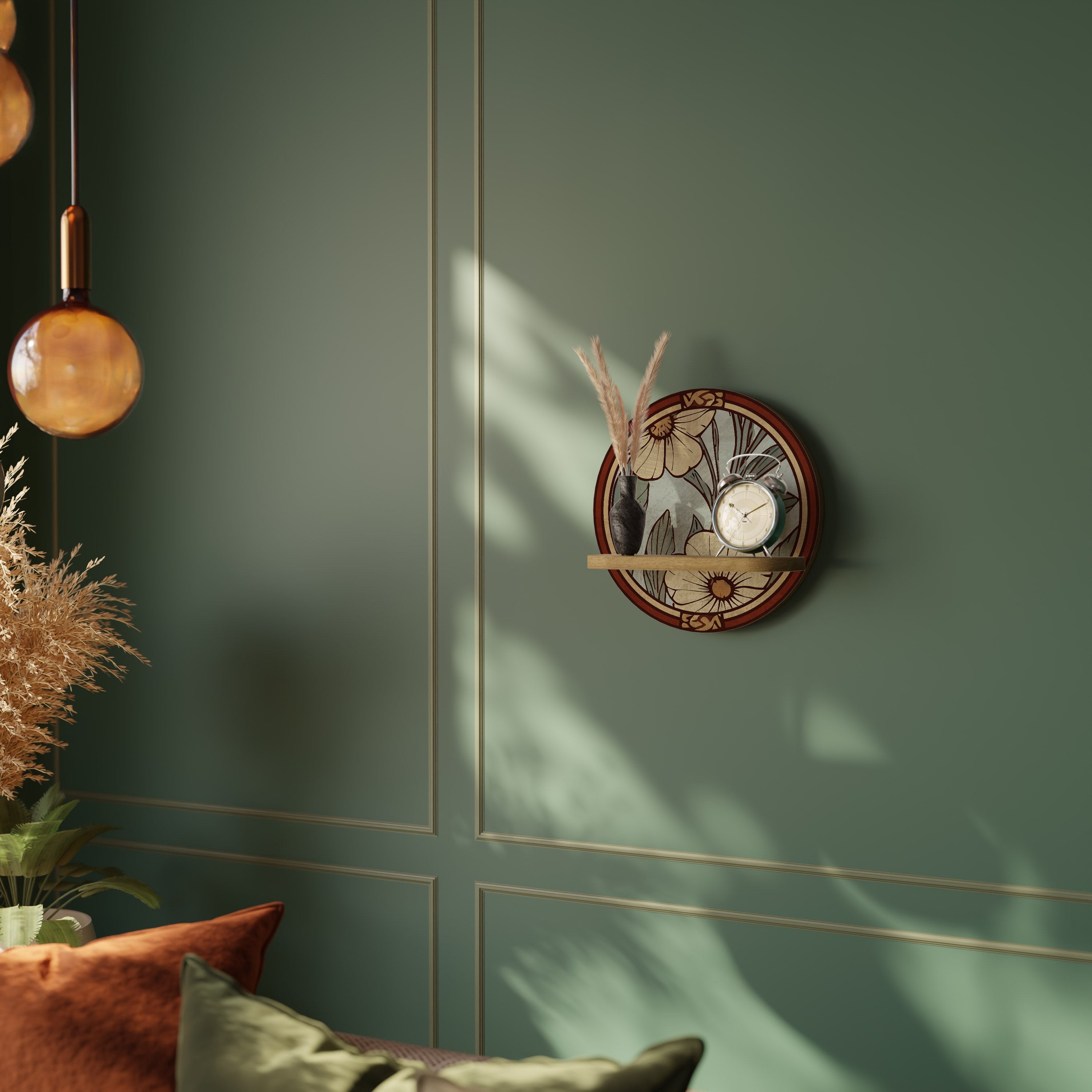HERITAGE BLOSSOM Round Art Shelf In Oak Effect