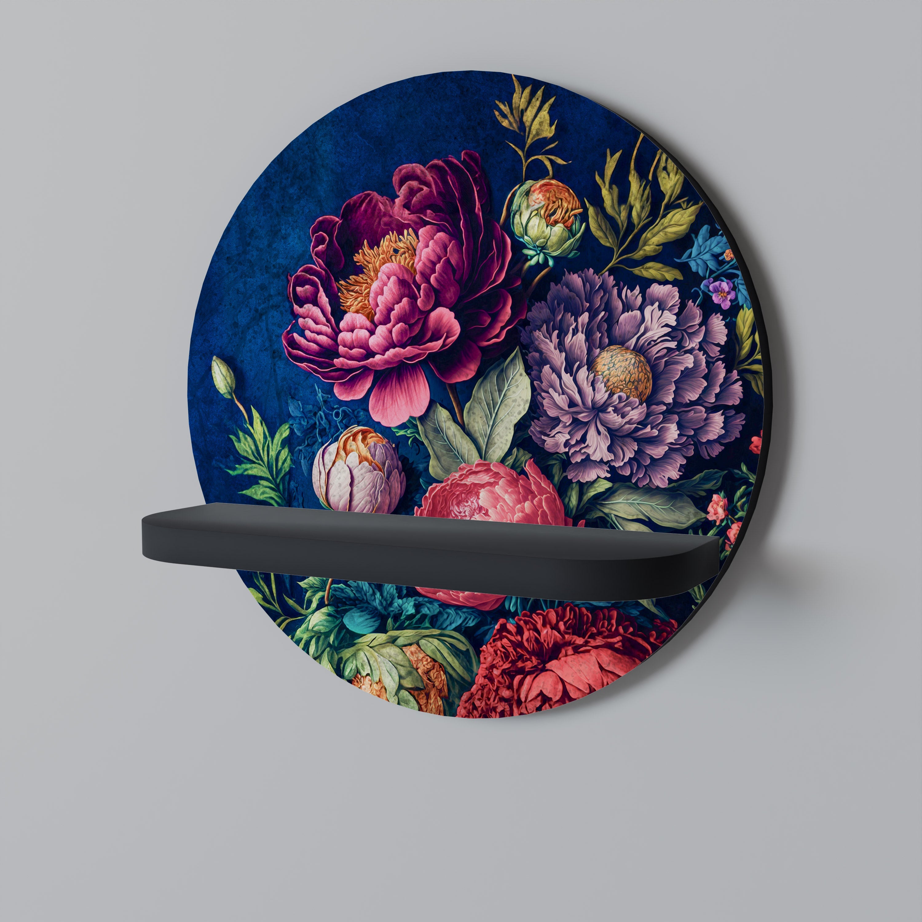 Στρογγυλό ράφι τέχνης BLOOMING ELEGANCE σε μαύρο φινίρισμα