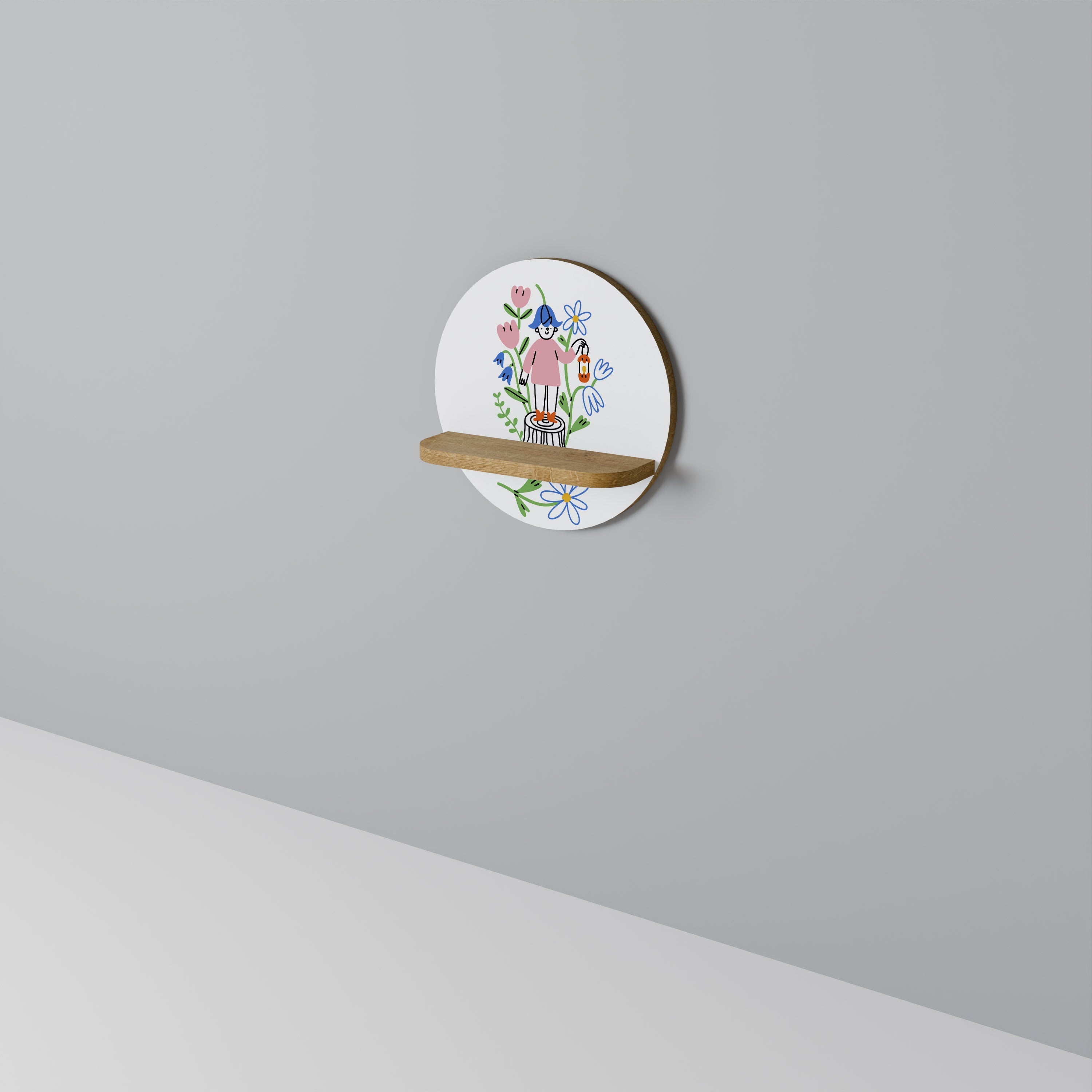 GARDEN GUARDIAN Round Art Shelf In Oak Effect