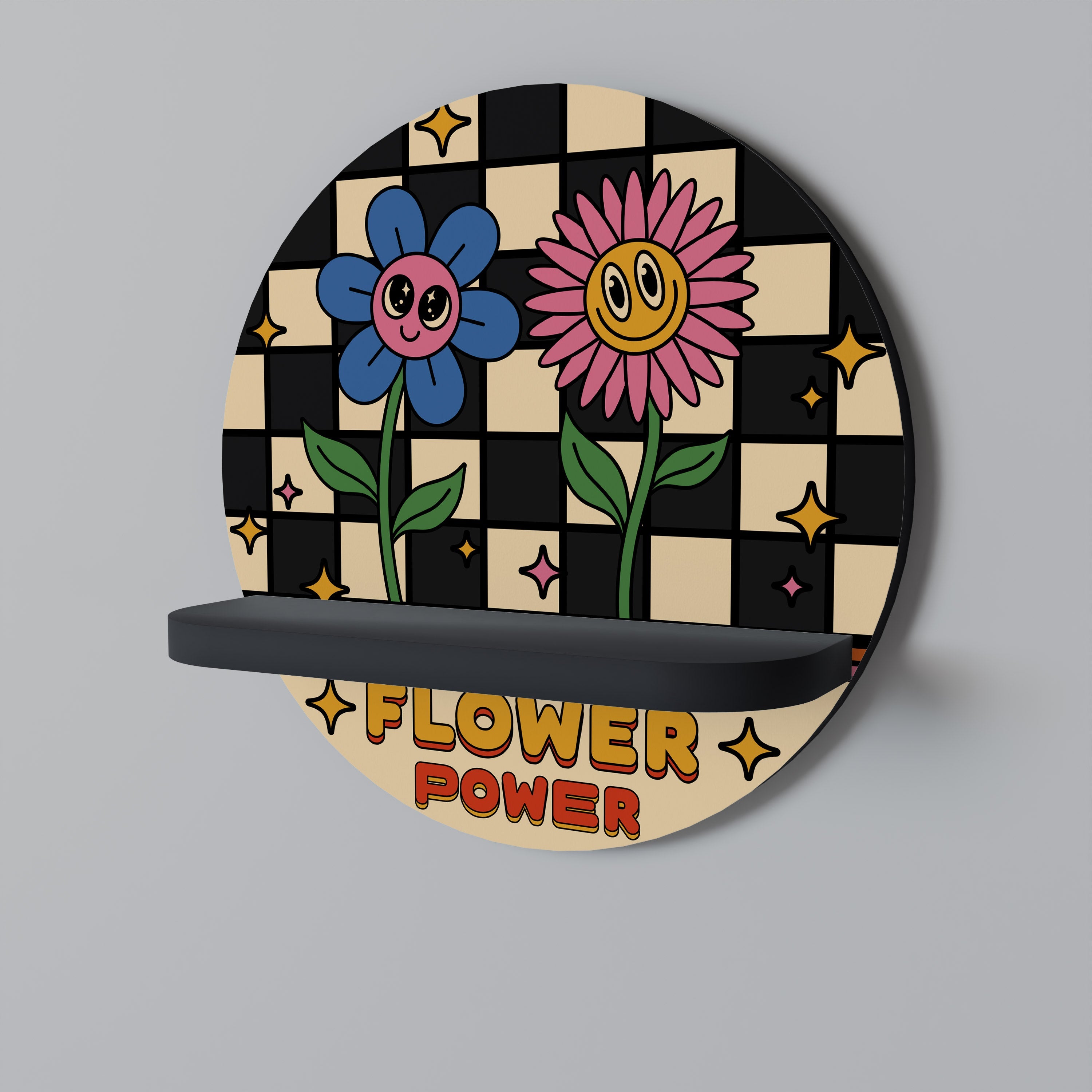 Στρογγυλό ράφι τέχνης FLOWER POWER σε μαύρο φινίρισμα