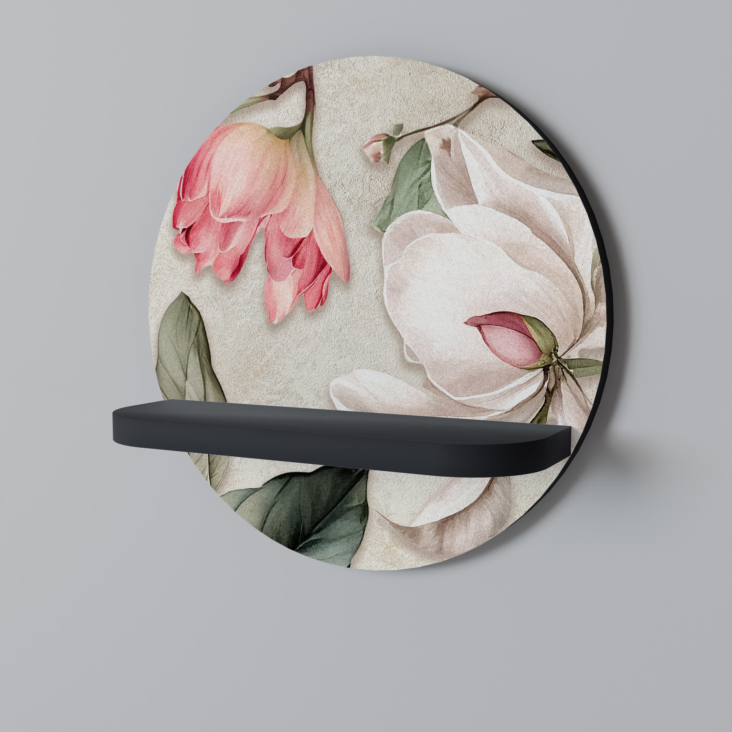 Στρογγυλό ράφι τέχνης FLORAL GRACE σε μαύρο φινίρισμα