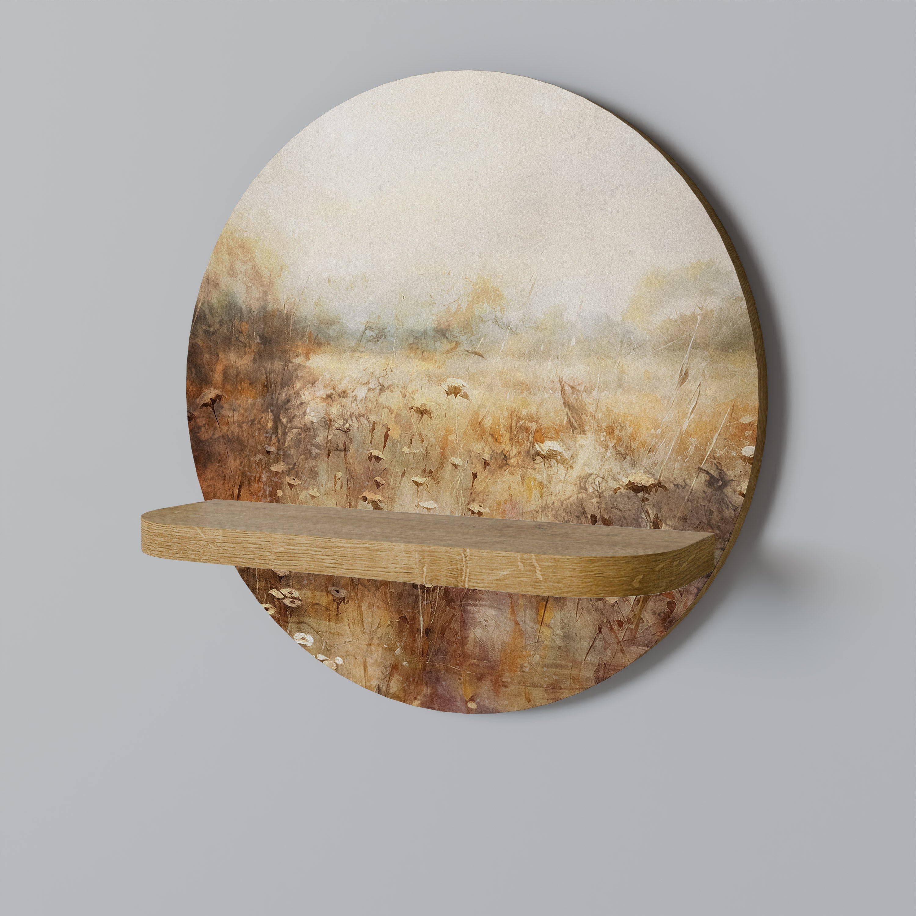 TRANQUIL FIELD Round Art Shelf In Oak Effect