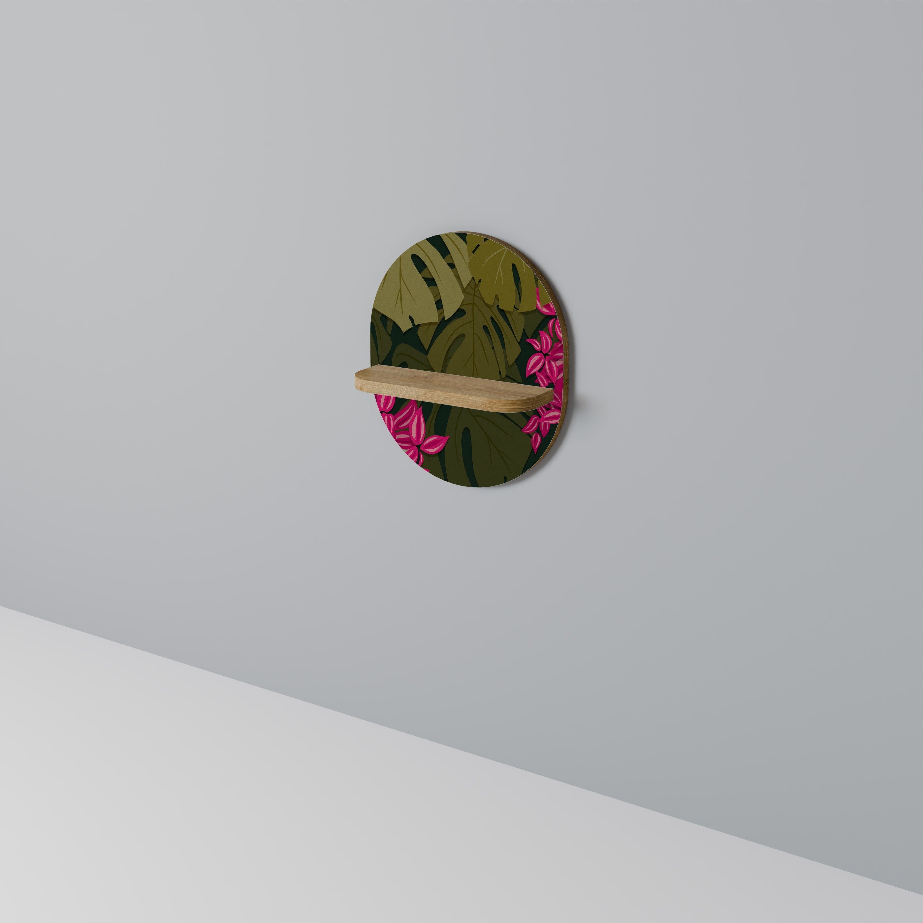 TROPICAL BEAUTY Oval Art Shelf In Oak Effect