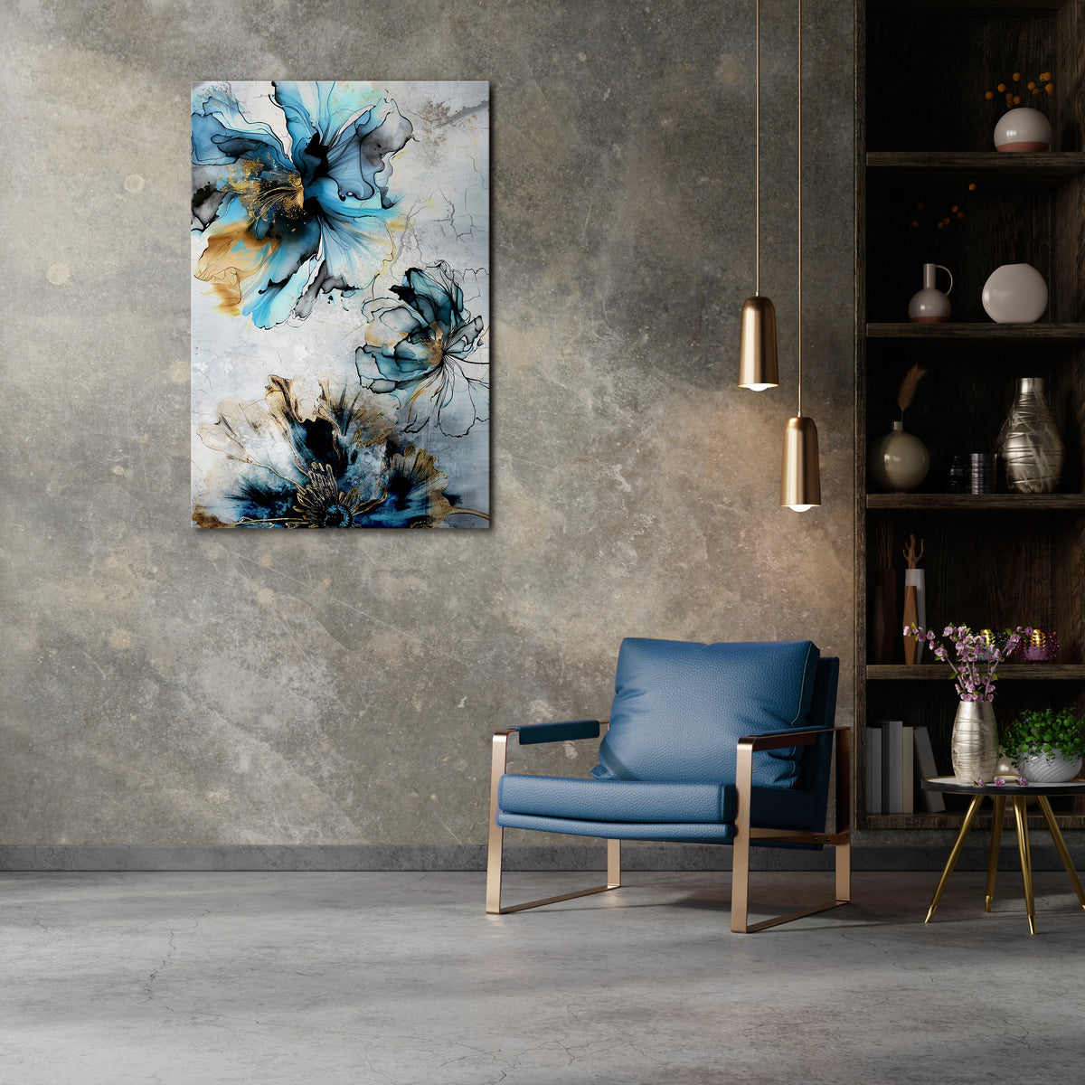 COBALT BLOSSOMS Vertical Canvas Print
