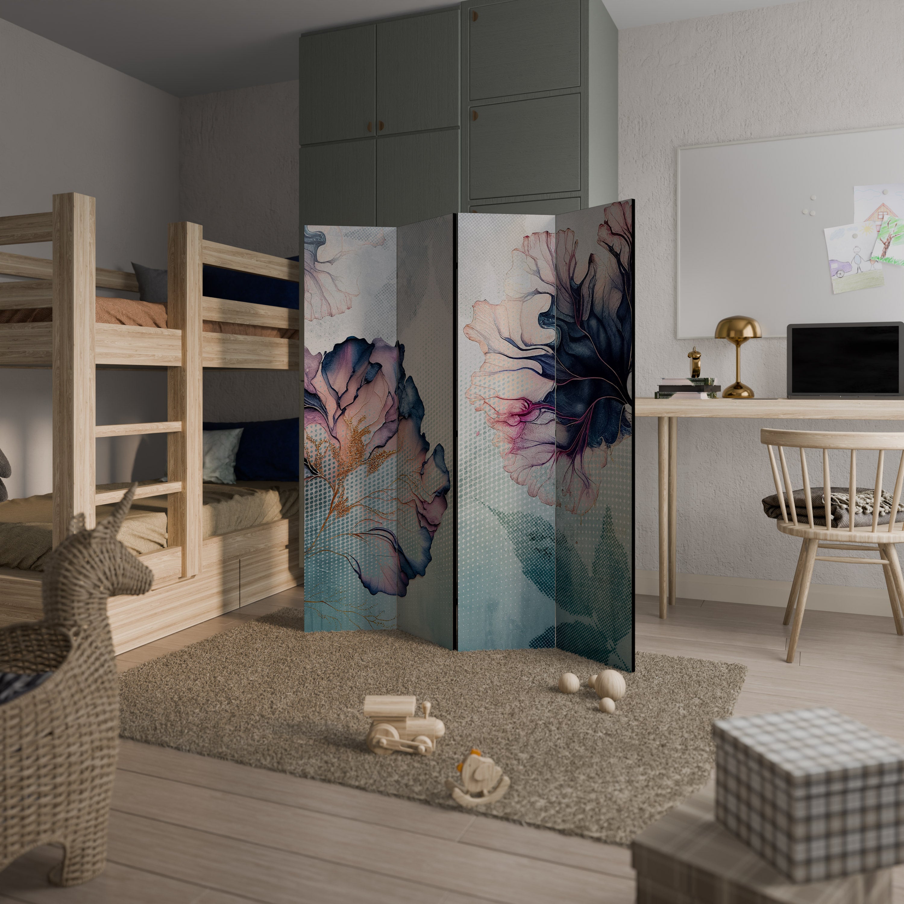 ICY BLOSSOMS 4-Panel Room Divider