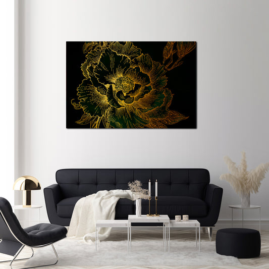 MIDNIGHT FLORAL GLIMMER Horizontal Canvas Print