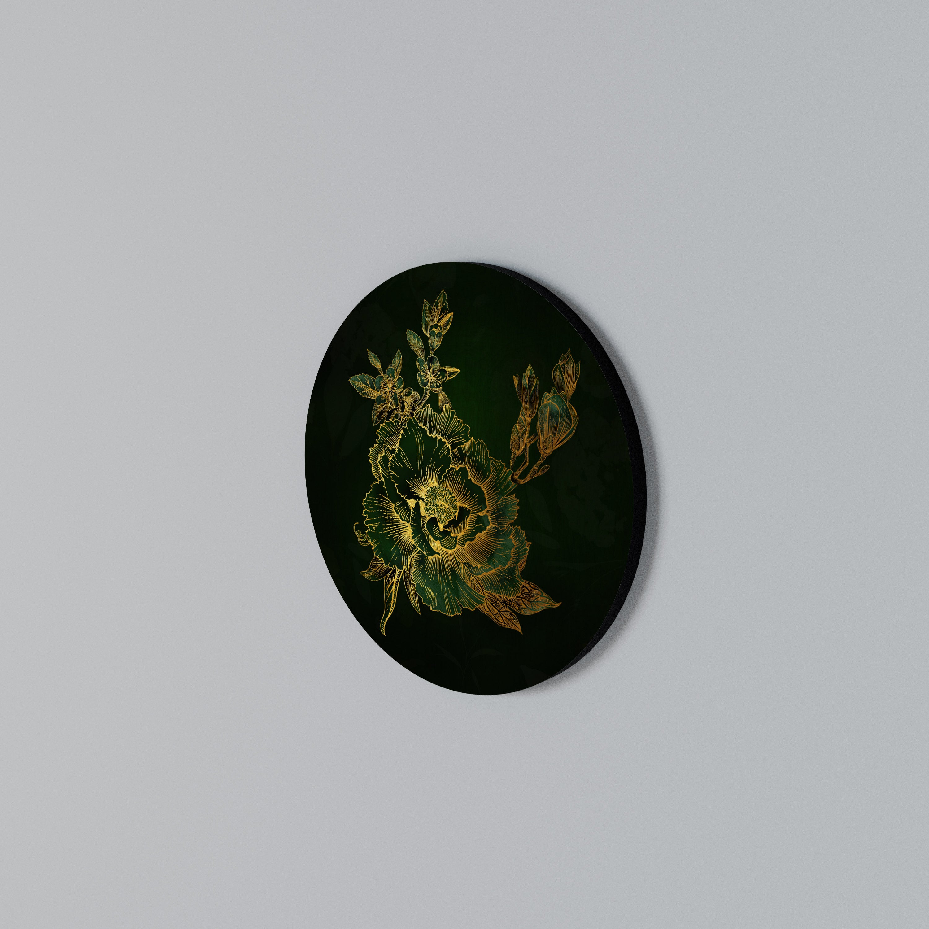 MIDNIGHT FLORAL GLIMMER Round Wall Art