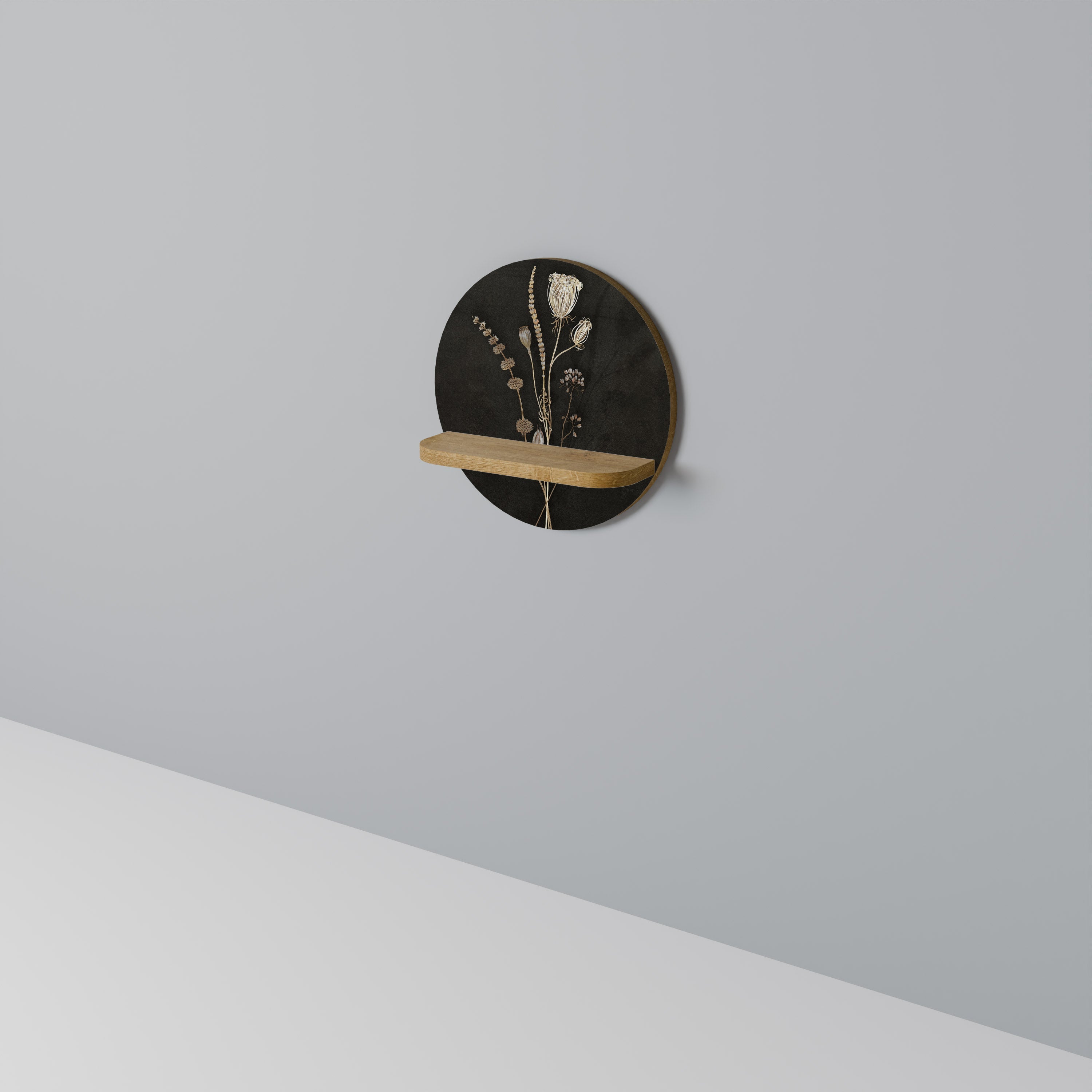 MEADOW ART. Round Art Shelf In Oak Effect