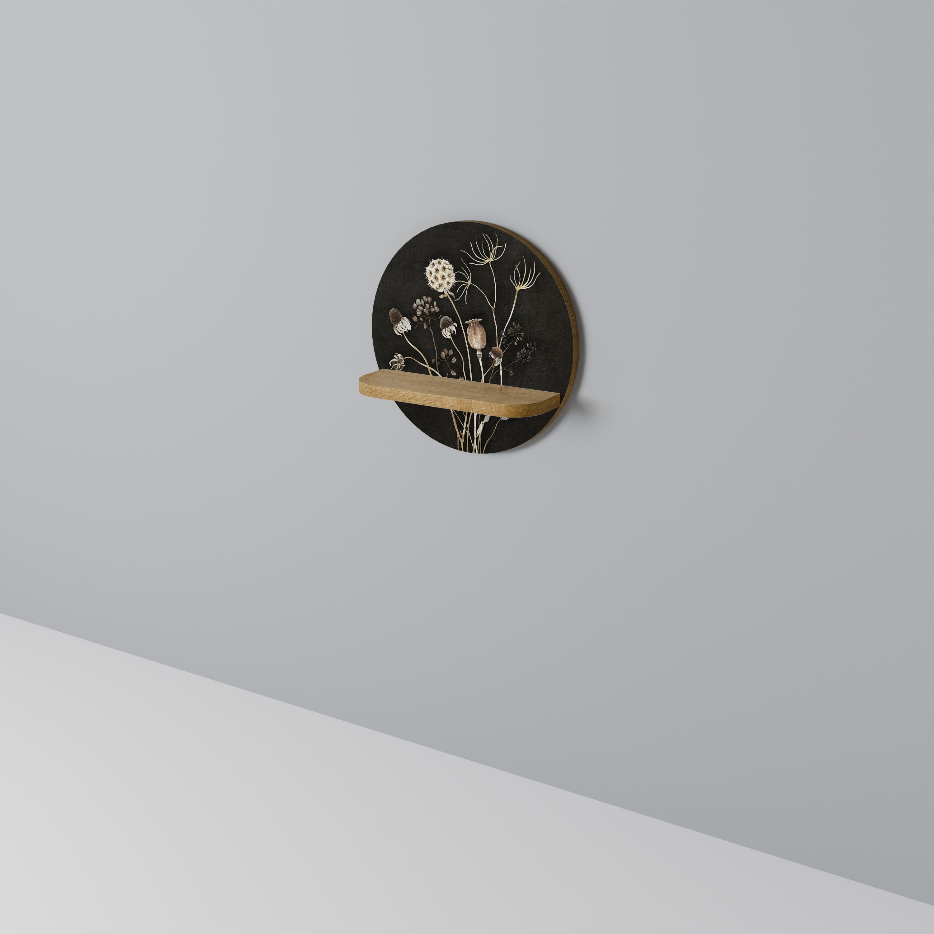 MEADOW SHADES Round Art Shelf In Oak Effect
