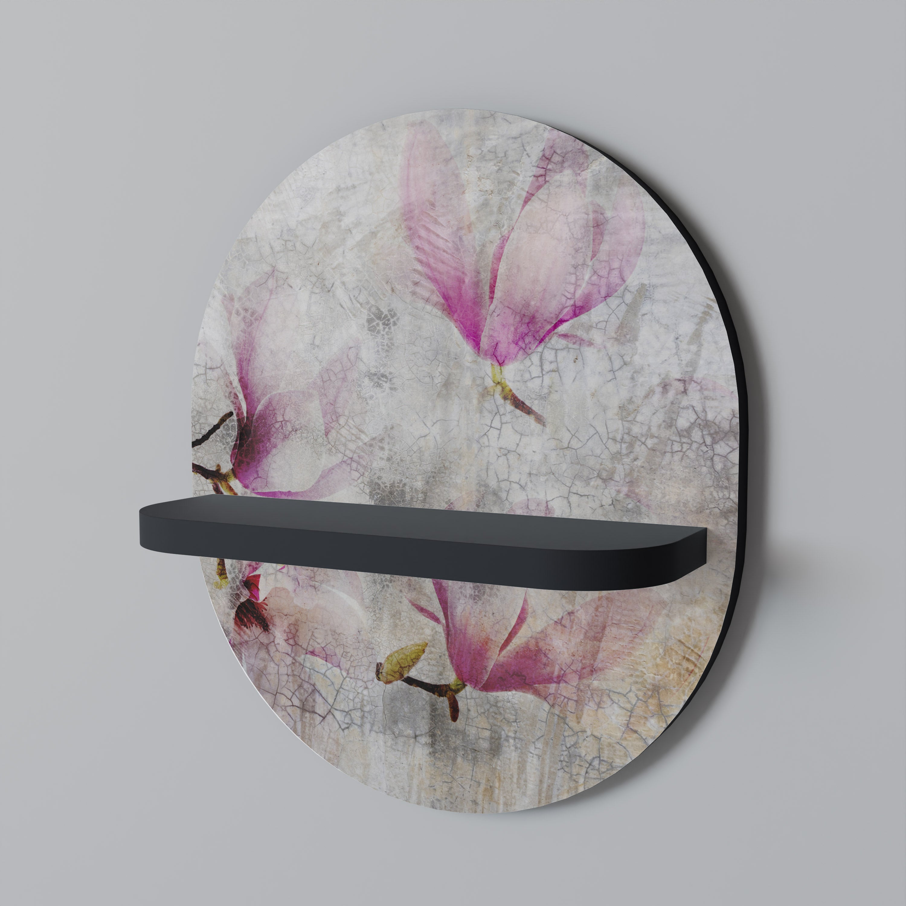 ASTONISHING MAGNOLIA Οβάλ Ράφι Τέχνης σε Μαύρο Φινίρισμα