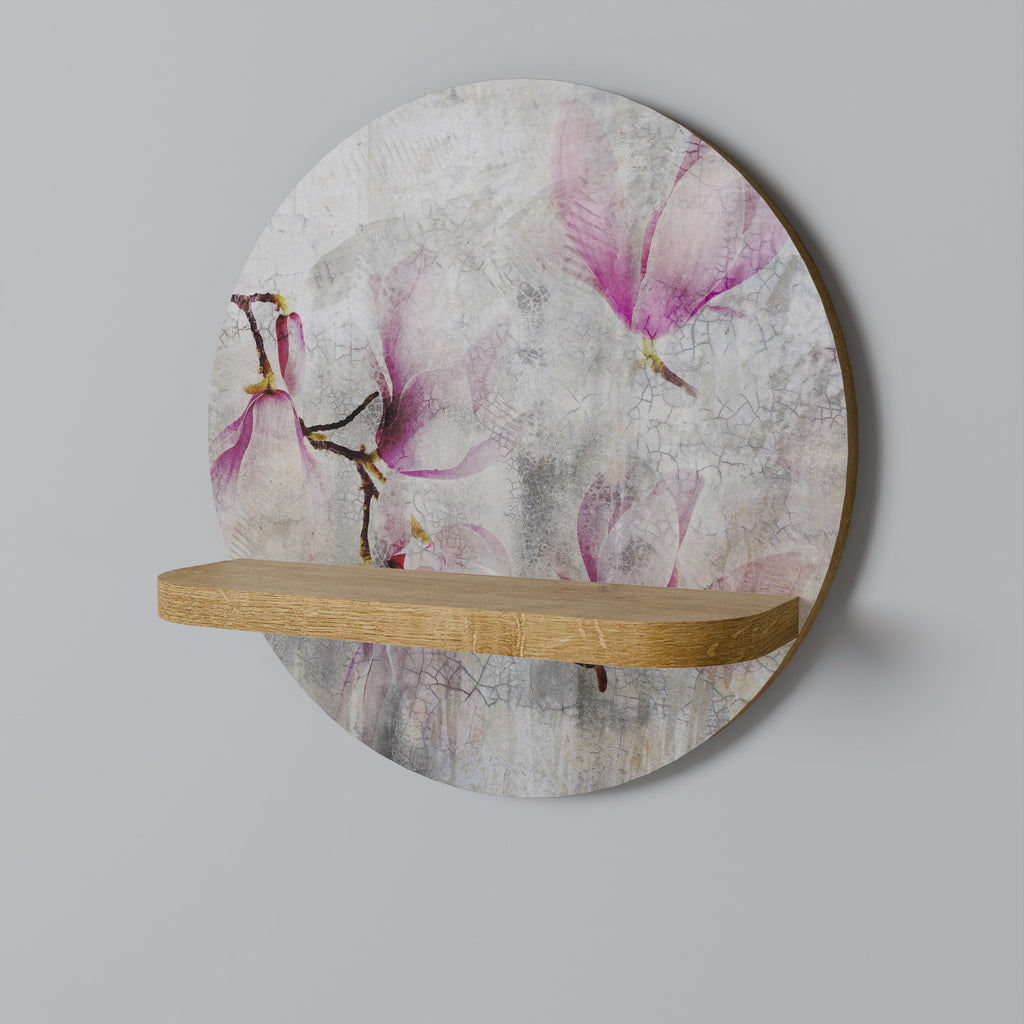 ASTONISHING MAGNOLIA Round Art Shelf In Oak Effect