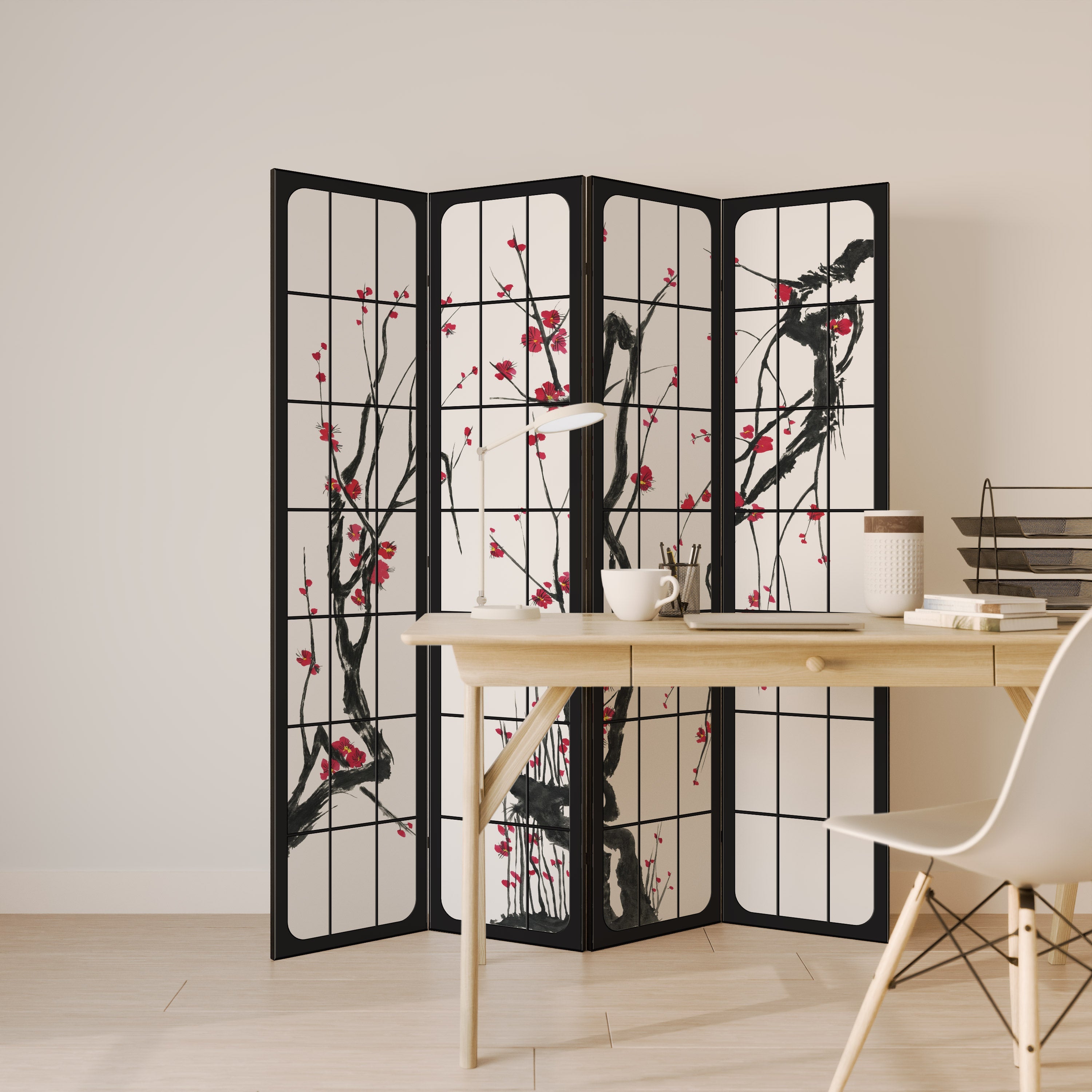 Διακοσμητικό διαχωριστικό δωματίου JAPANESE BLOSSOMS 4 πάνελ