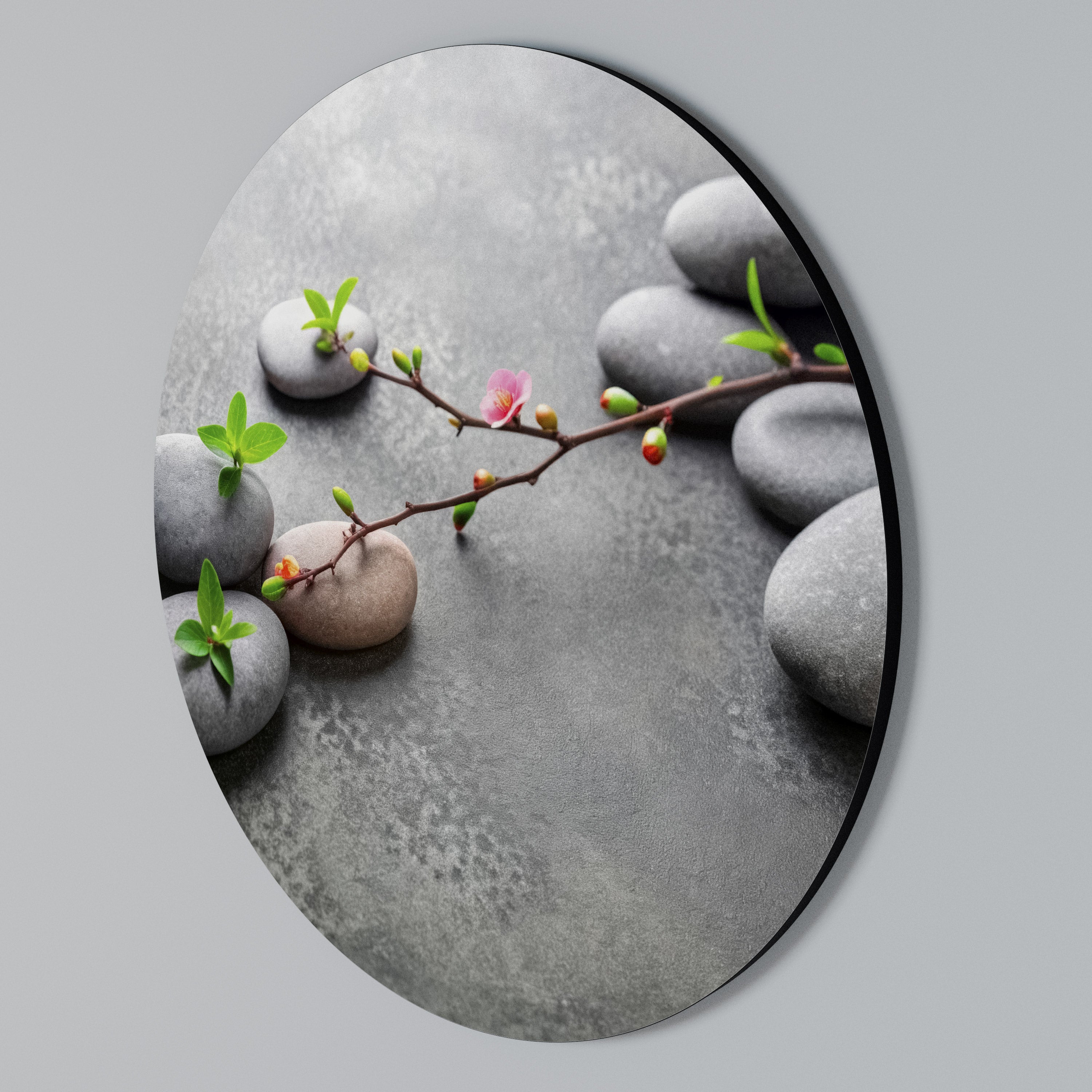 STONES AND BLOSSOMS Round Wall Art