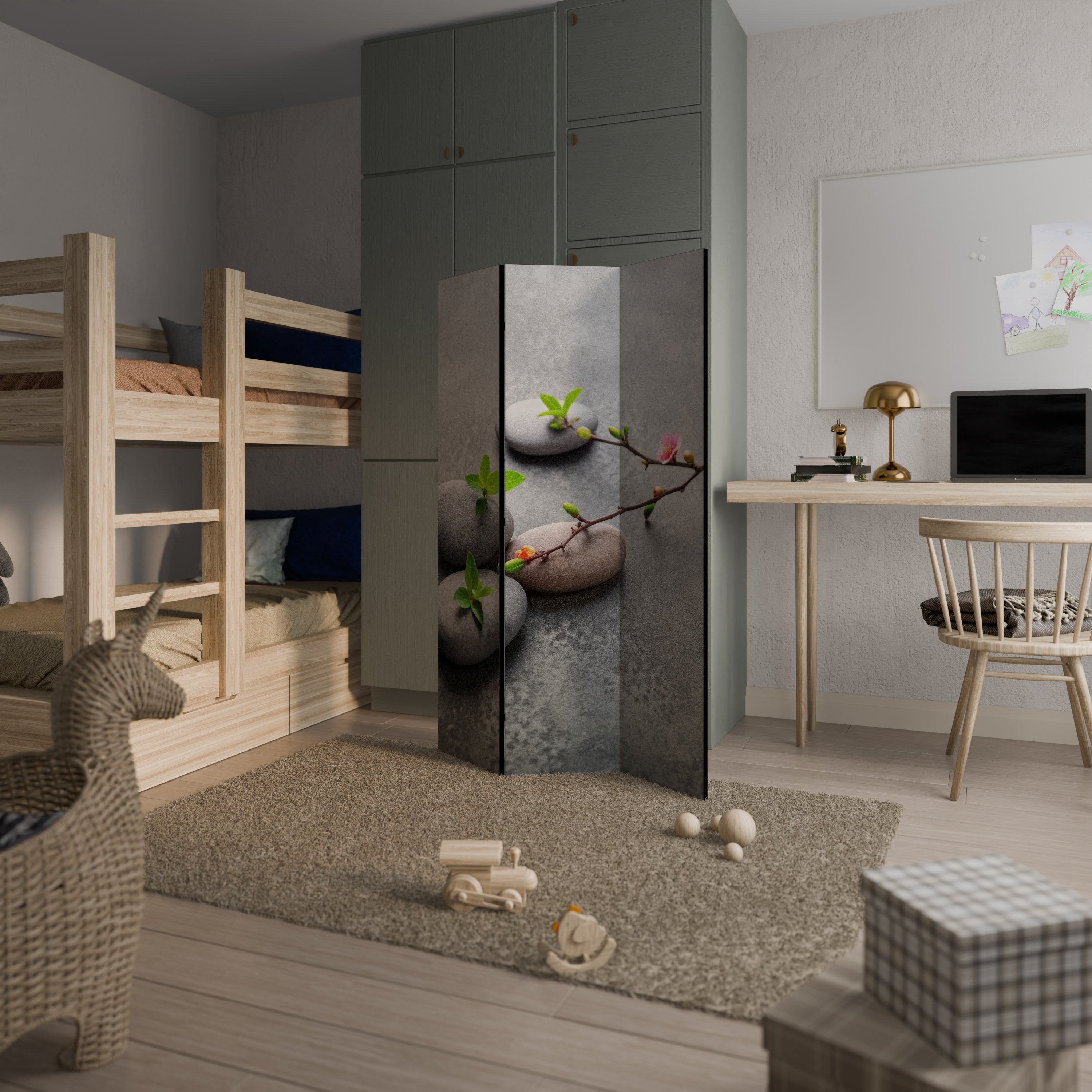 STONES AND BLOSSOMS Παραβάν με 3 πάνελ