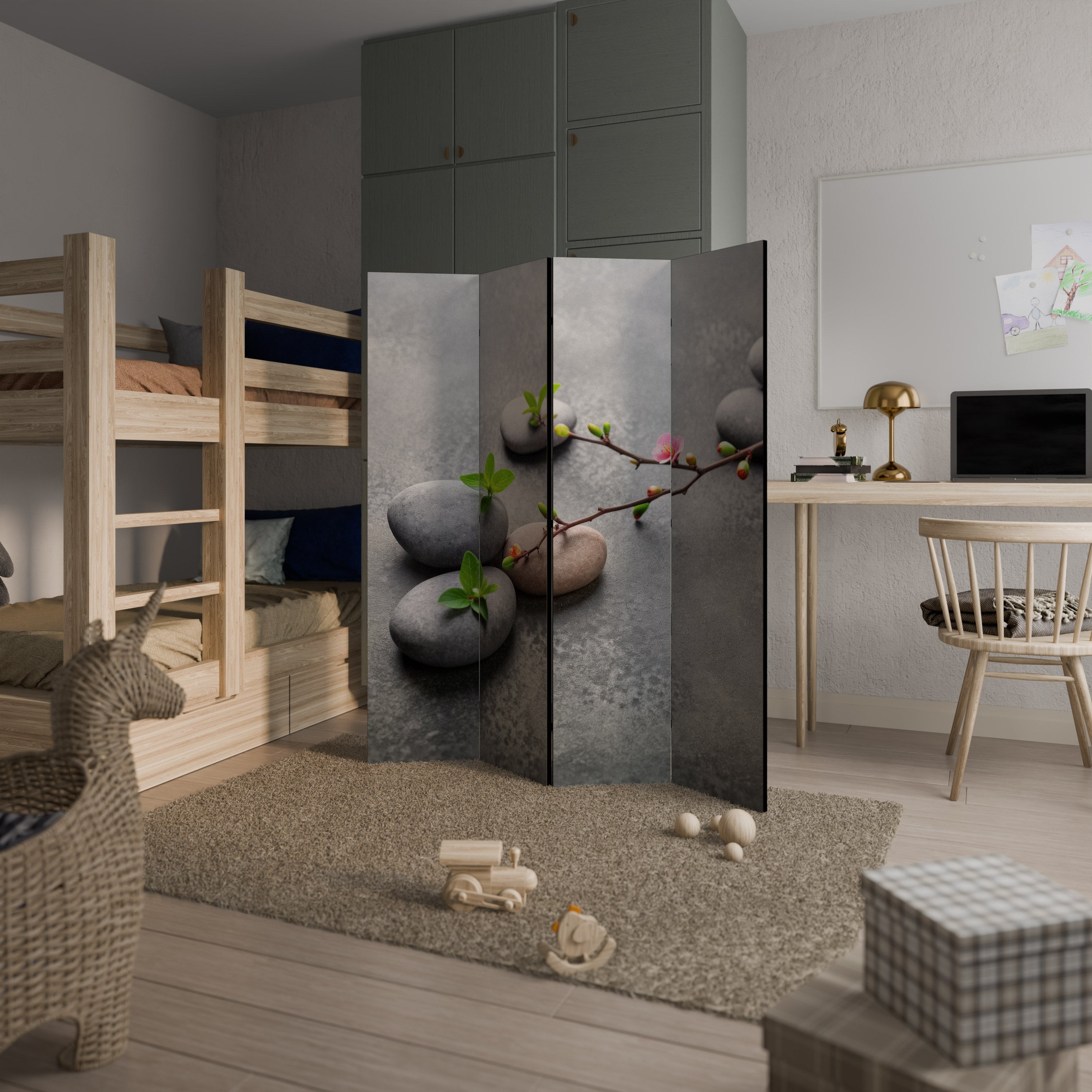 STONES AND BLOSSOMS Παραβάν με 4 πάνελ