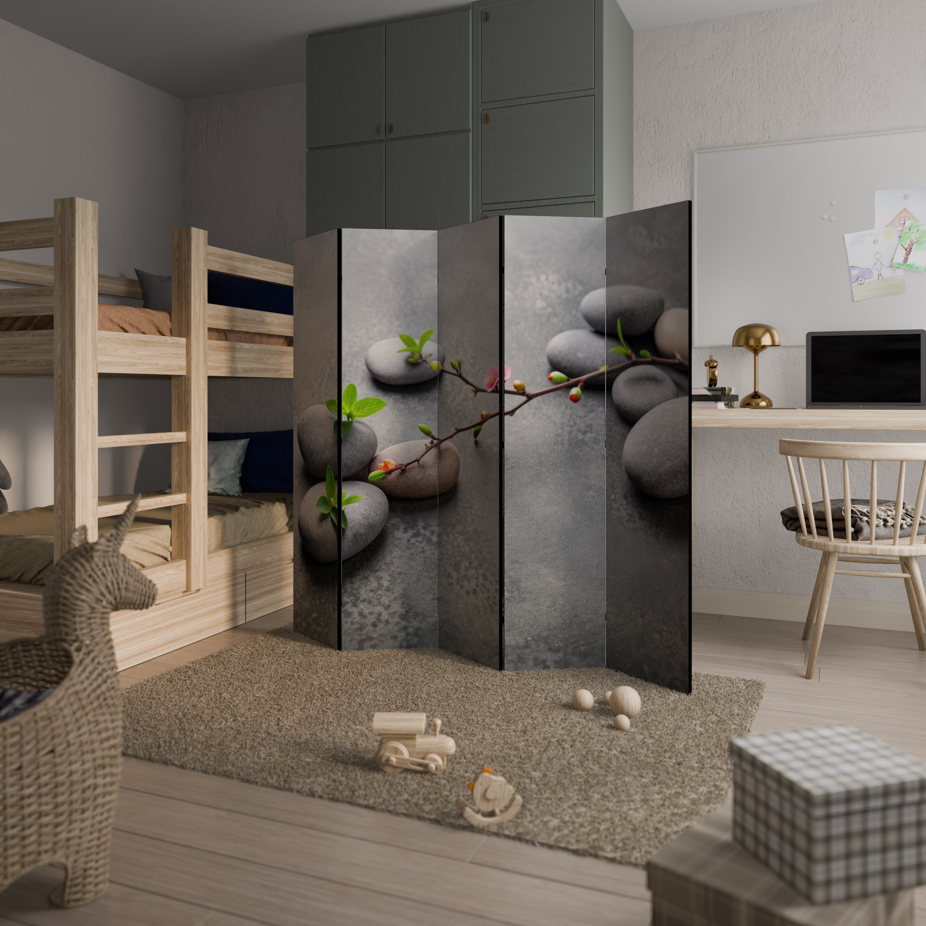 STONES AND BLOSSOMS 5-Panel Room Divider