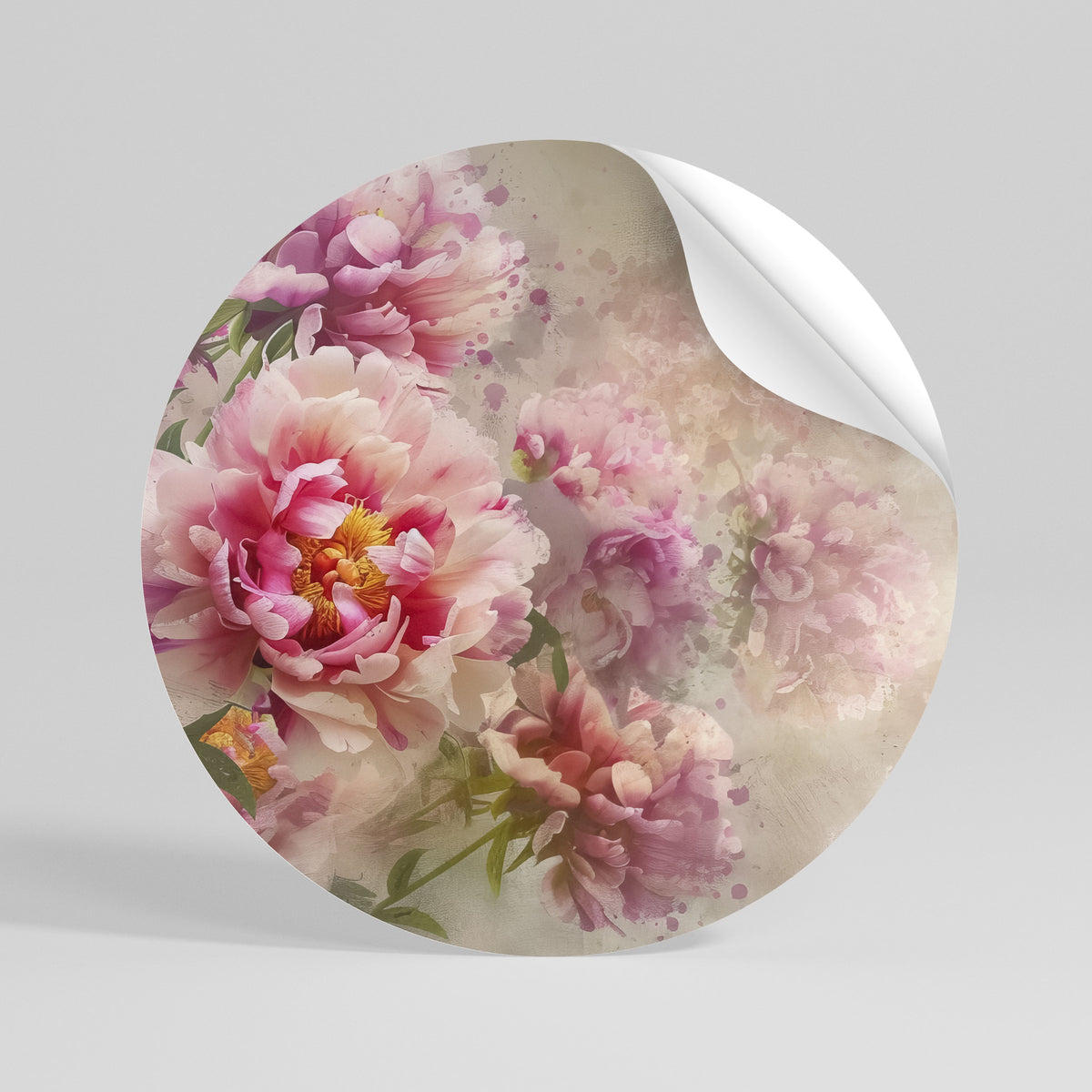 PEONY WHISPER Αυτοκόλλητη Αφίσα στρογγυλή