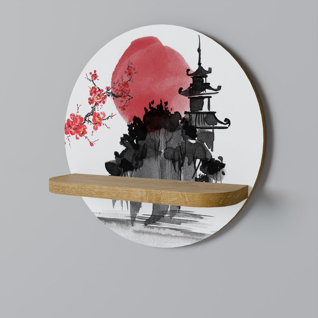 CHERRY SHADOWS Round Art Shelf In Oak Effect