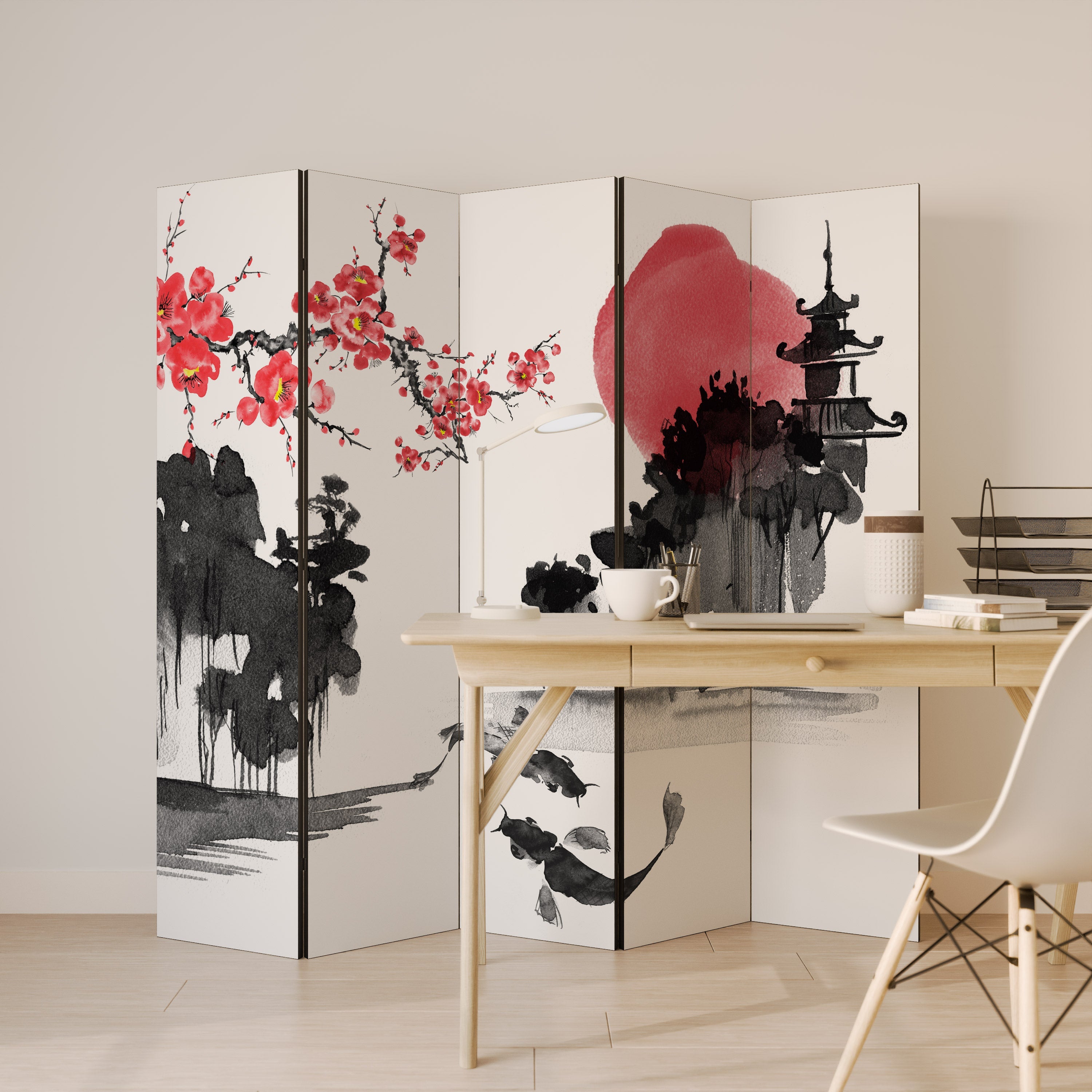 CHERRY SHADOWS Διακοσμητικό διαχωριστικό δωματίου 5 πάνελ