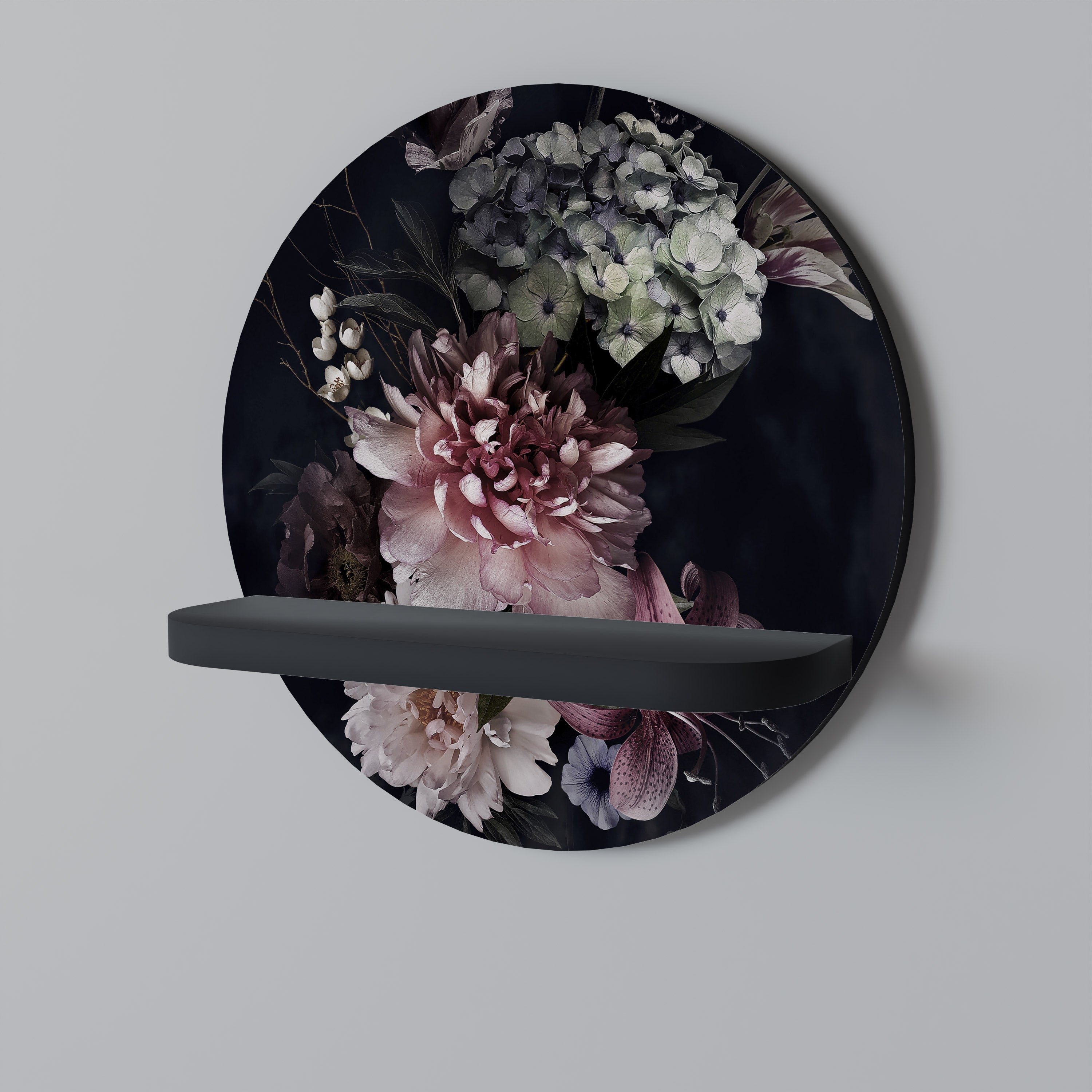 Στρογγυλό ράφι τέχνης PURE BLOSSOM σε μαύρο φινίρισμα