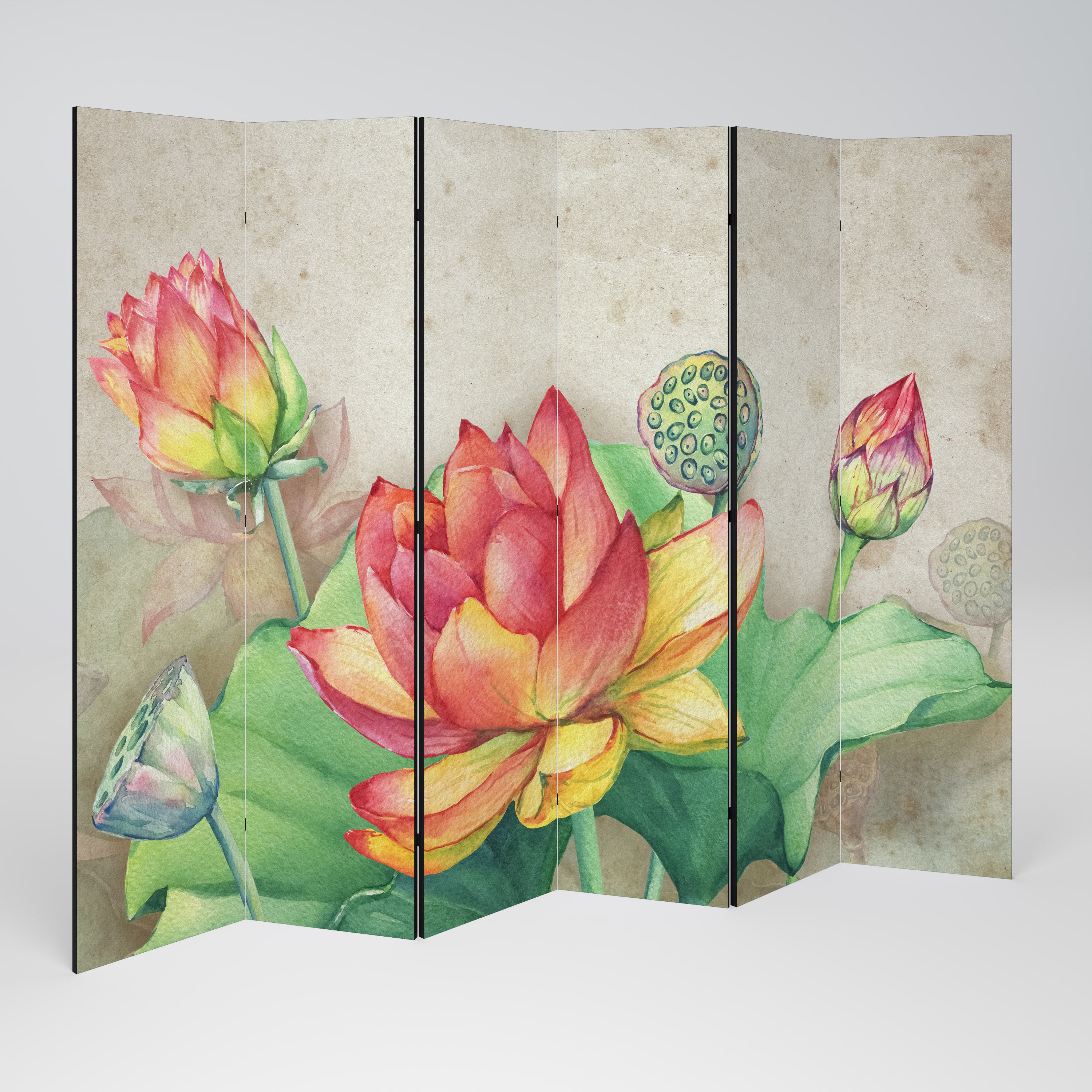 WHISPERING LOTUS BLOOMS 6-Panel Room Divider