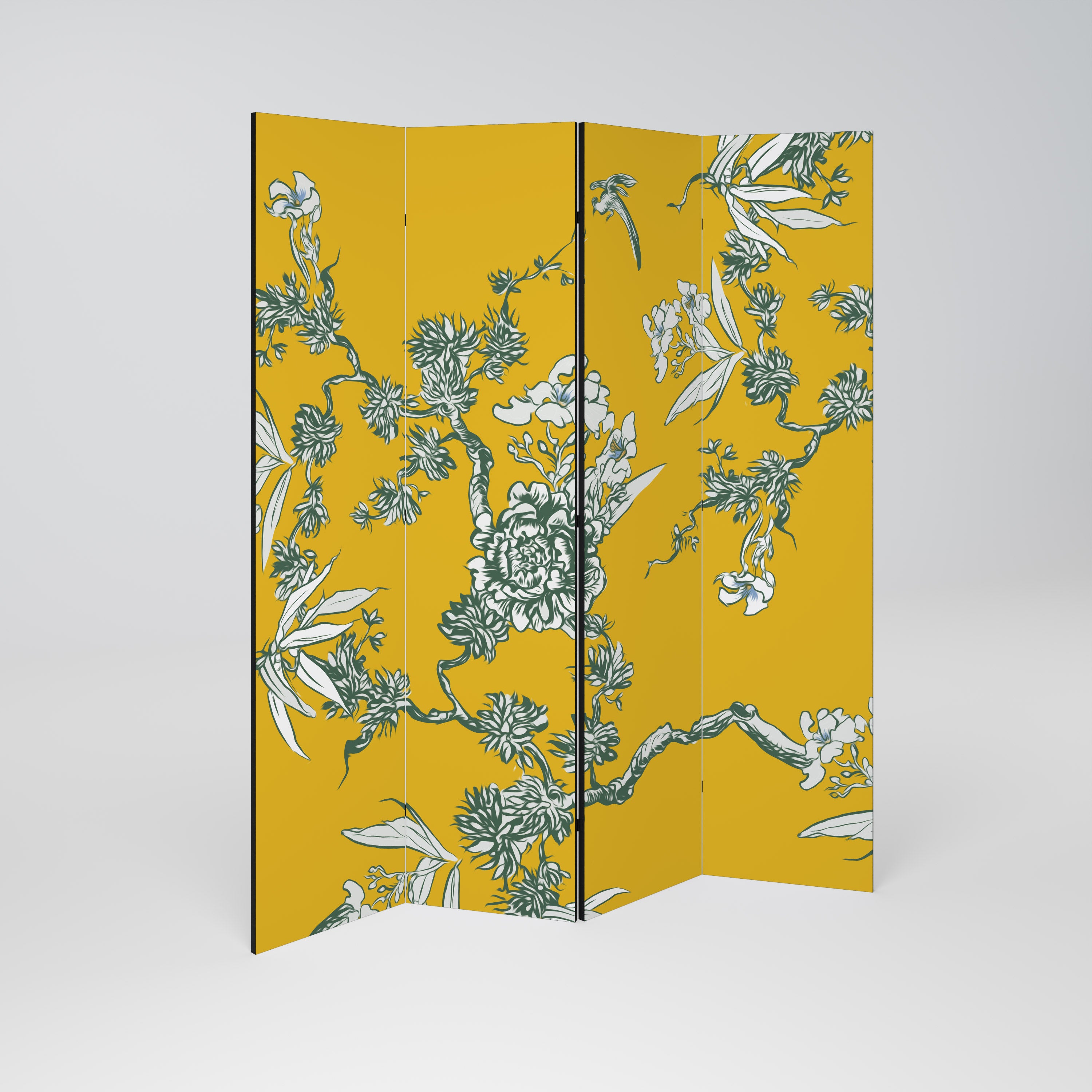 YELLOW CHINOISERIE 4-Panel Room Divider