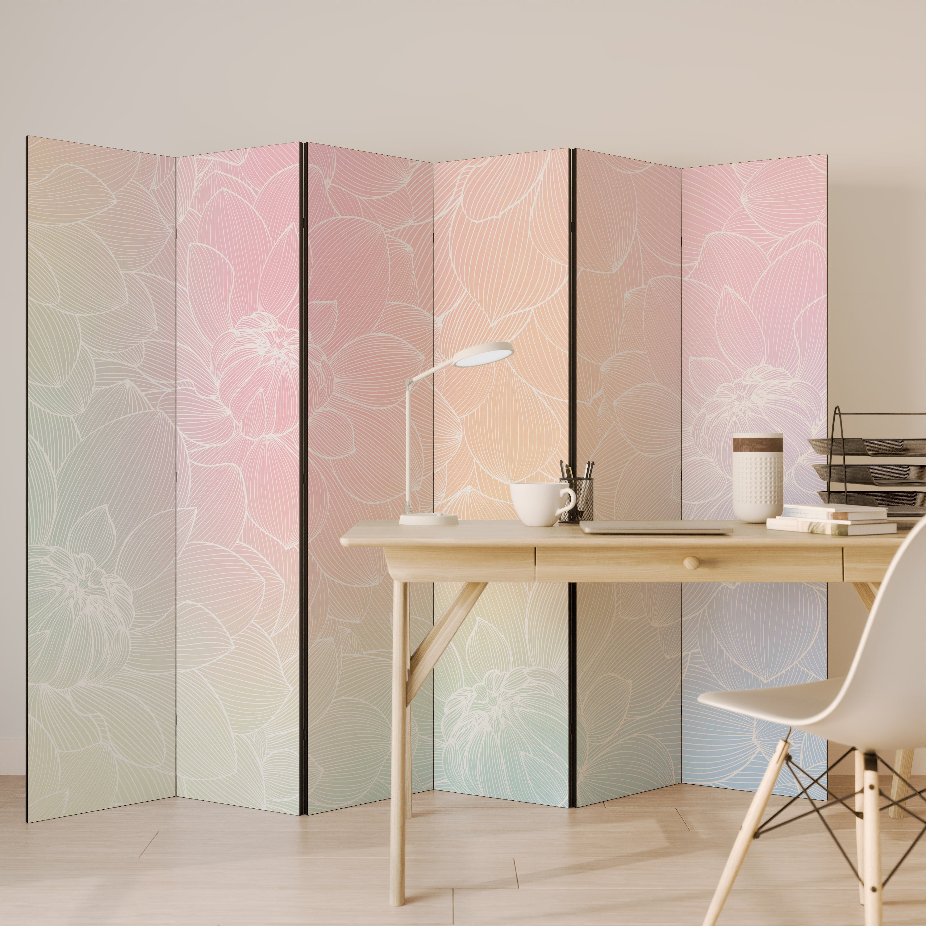 ELEGANT FLORAL FUSION Decorative 6-Panel Room Divider