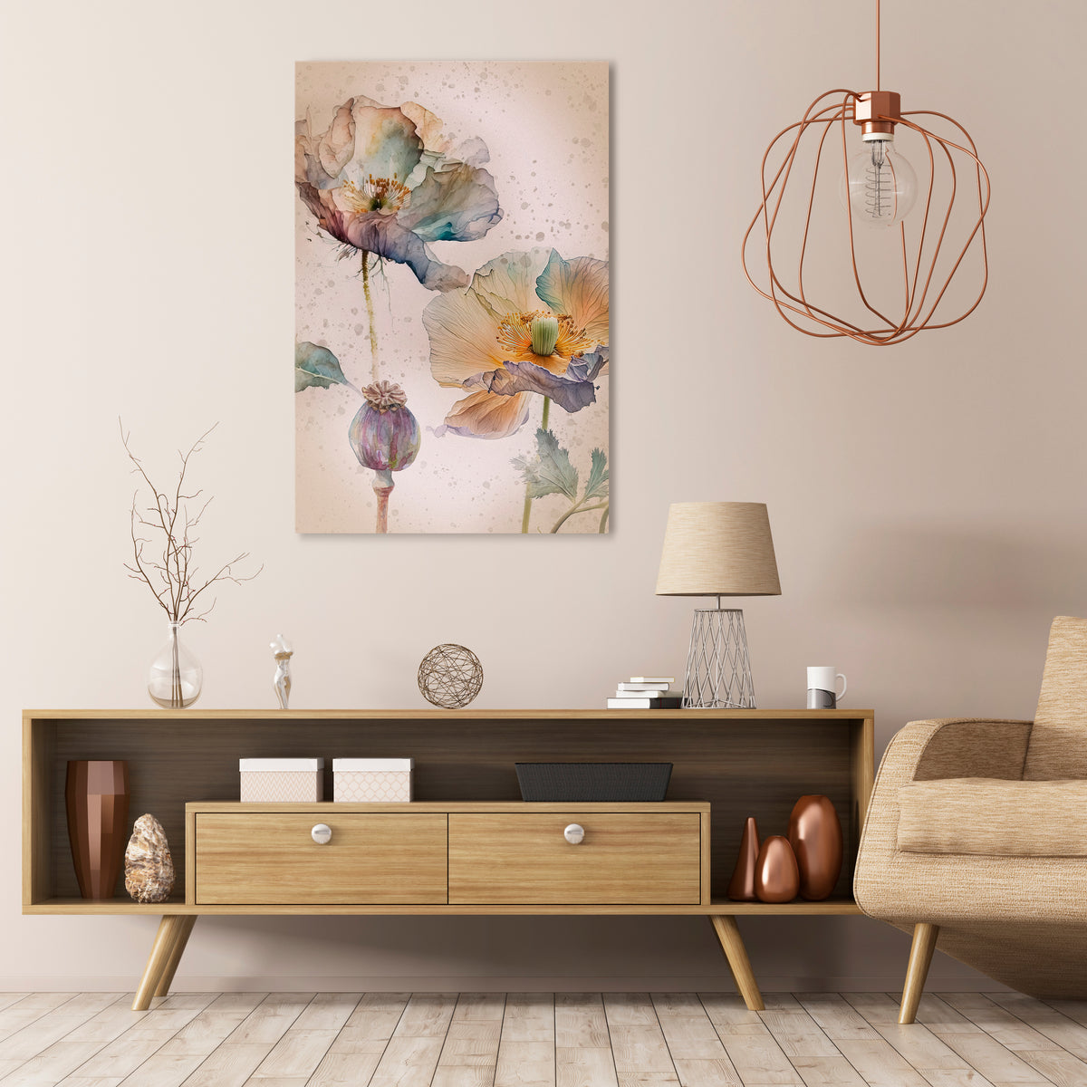 SOFTEN POPPY Κατακόρυφος Πίνακας σε Καμβά