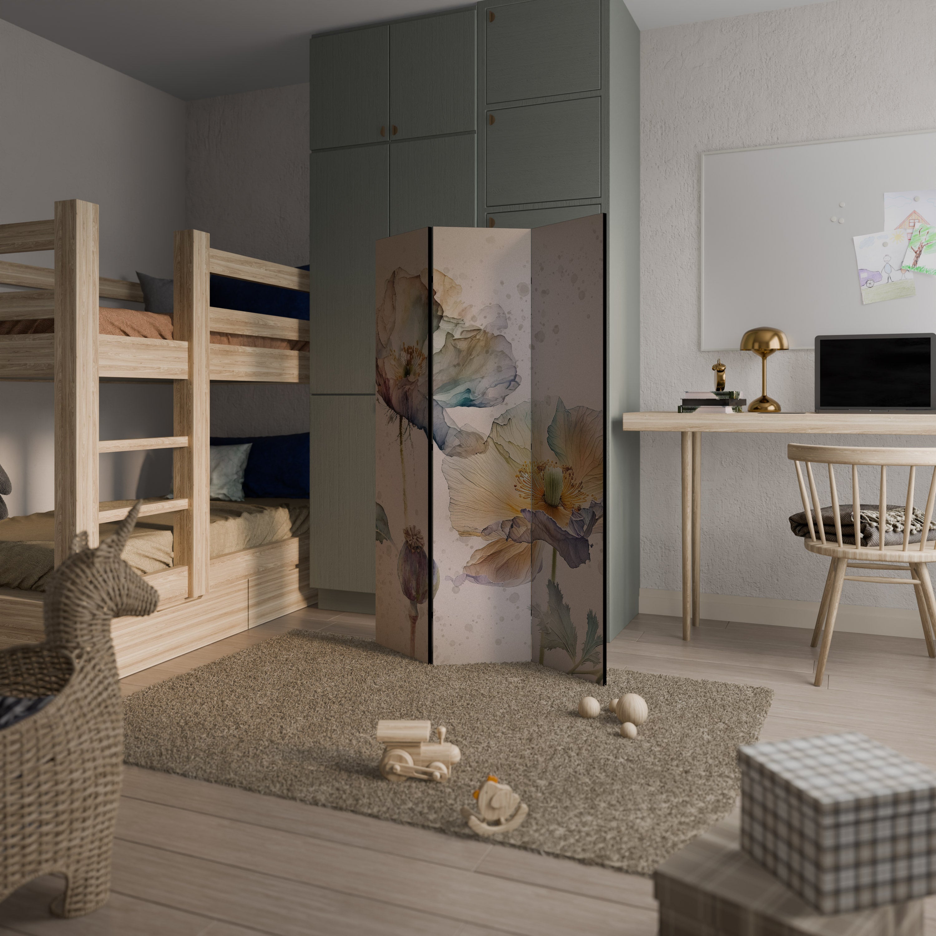 SOFTEN POPPY 3-Panel Room Divider