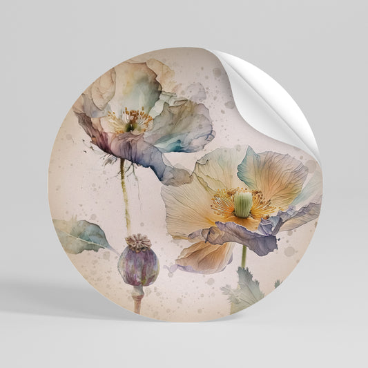 SOFTEN POPPY Αυτοκόλλητη Αφίσα στρογγυλή