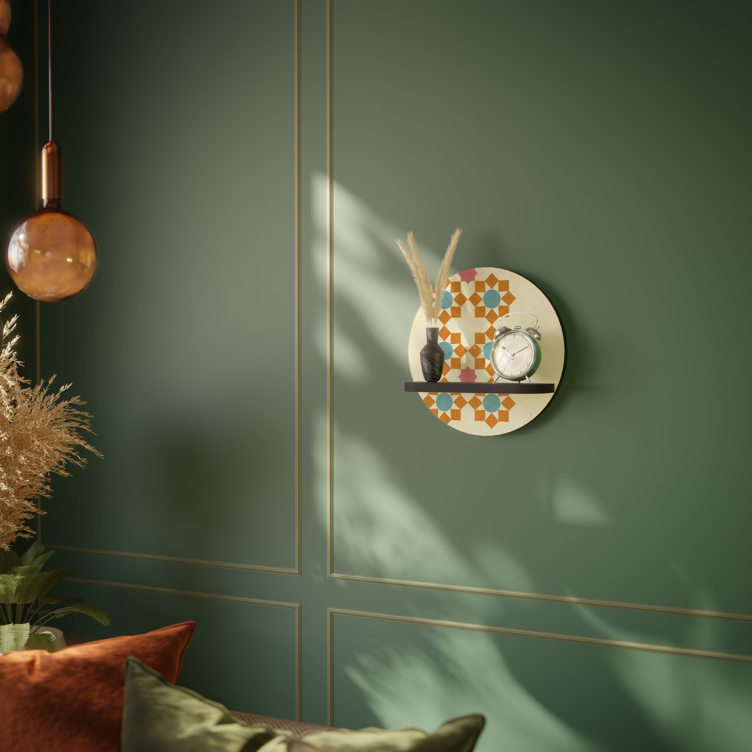 Στρογγυλό ράφι τέχνης FLORAL DECOR σε μαύρο φινίρισμα