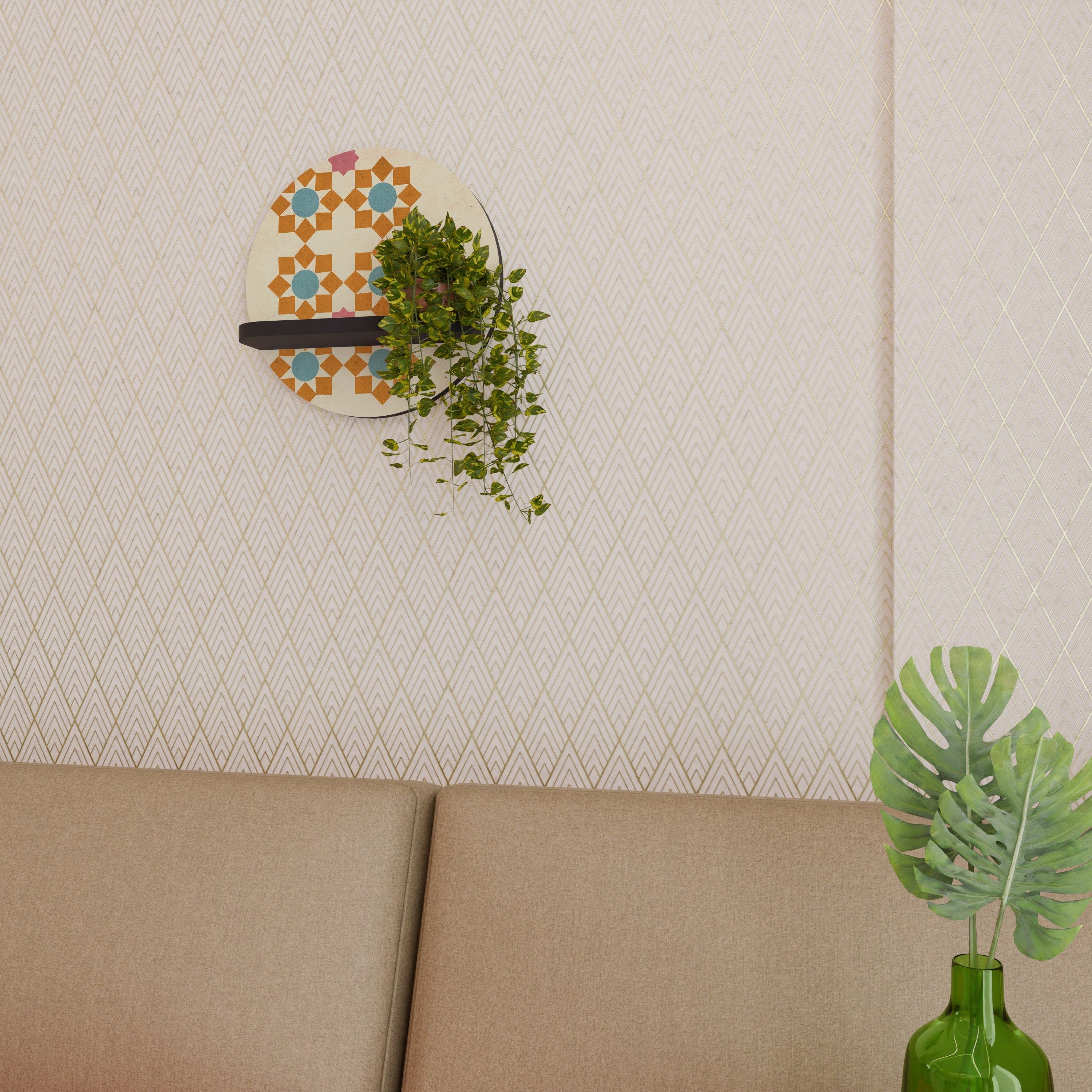 Στρογγυλό ράφι τέχνης FLORAL DECOR σε μαύρο φινίρισμα