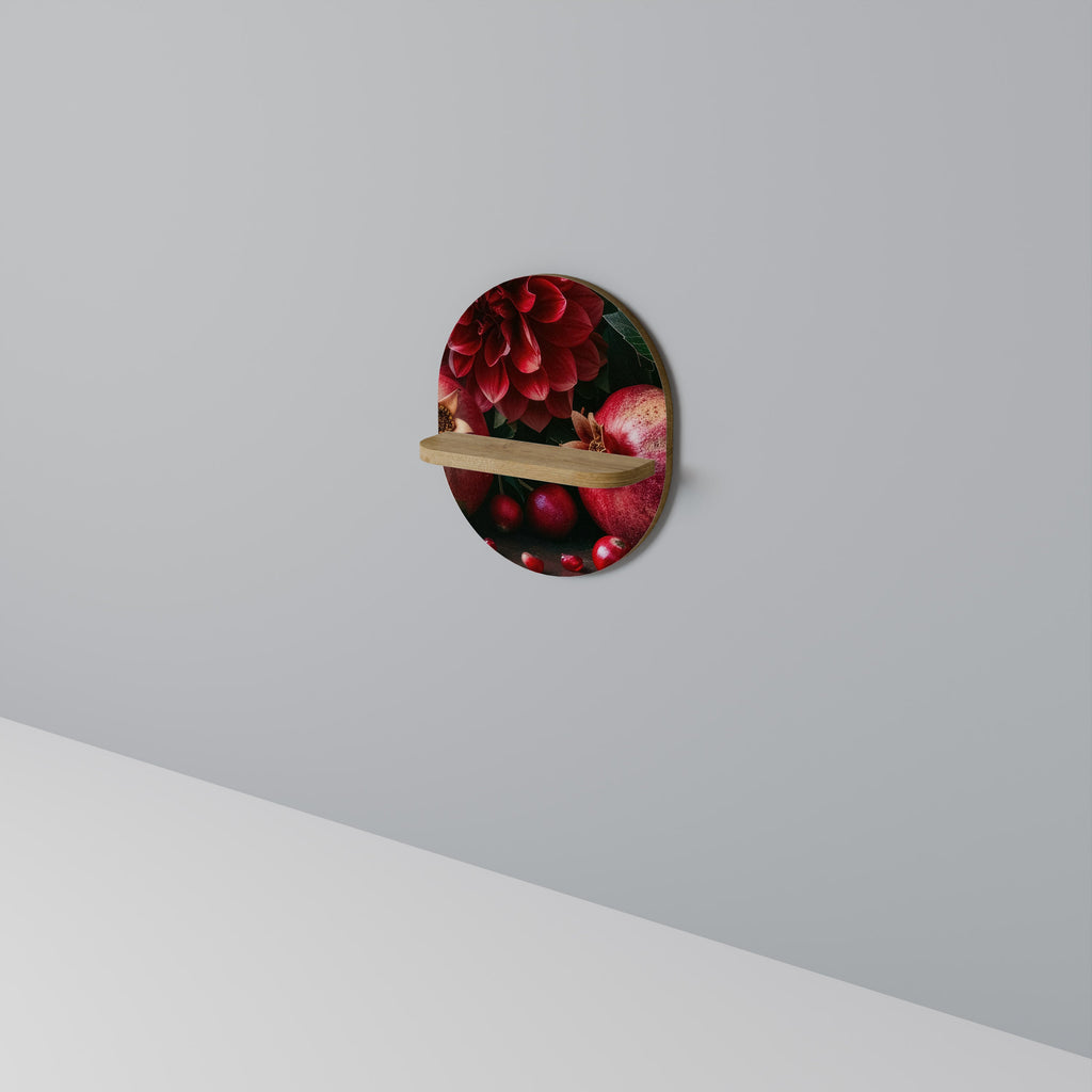 DAHLIAS AND POMEGRANATES Oval Art Shelf In Oak Effect