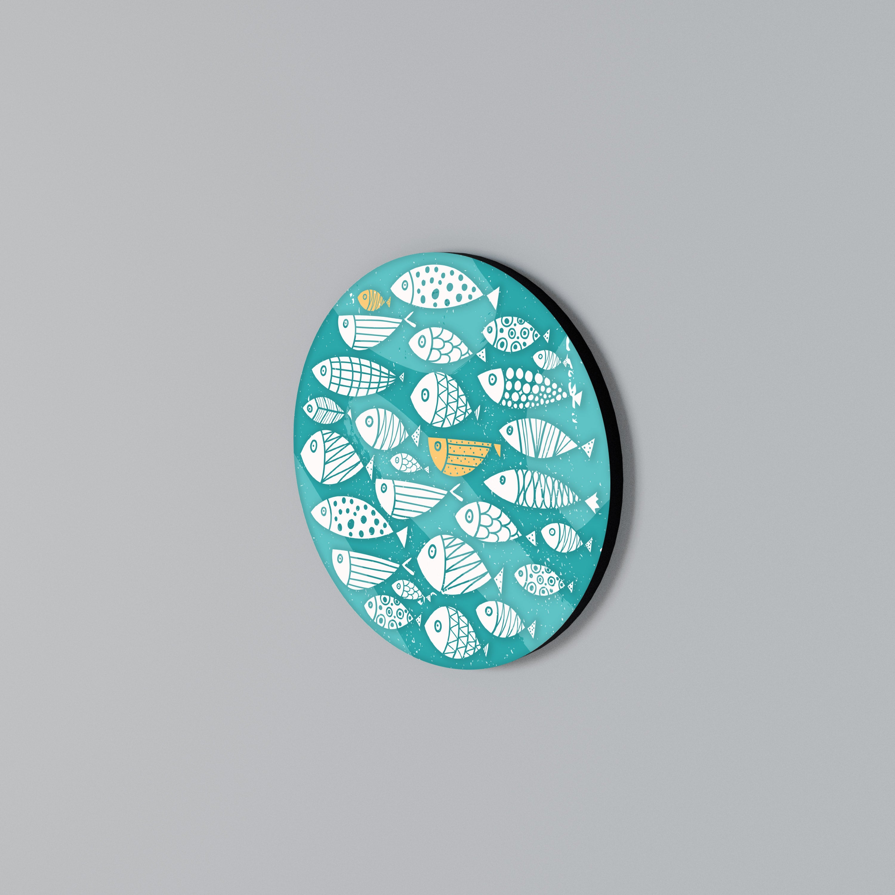 FISHY FOLK ART Round Wall Art
