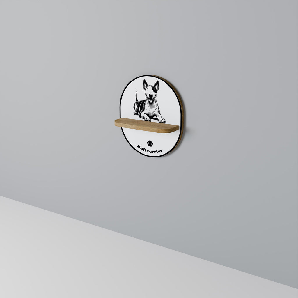 BULL TERRIER Oval Art Shelf In Oak Effect