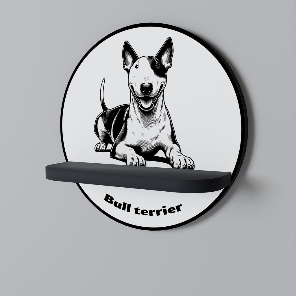 Στρογγυλό ράφι τέχνης BULL TERRIER σε μαύρο φινίρισμα