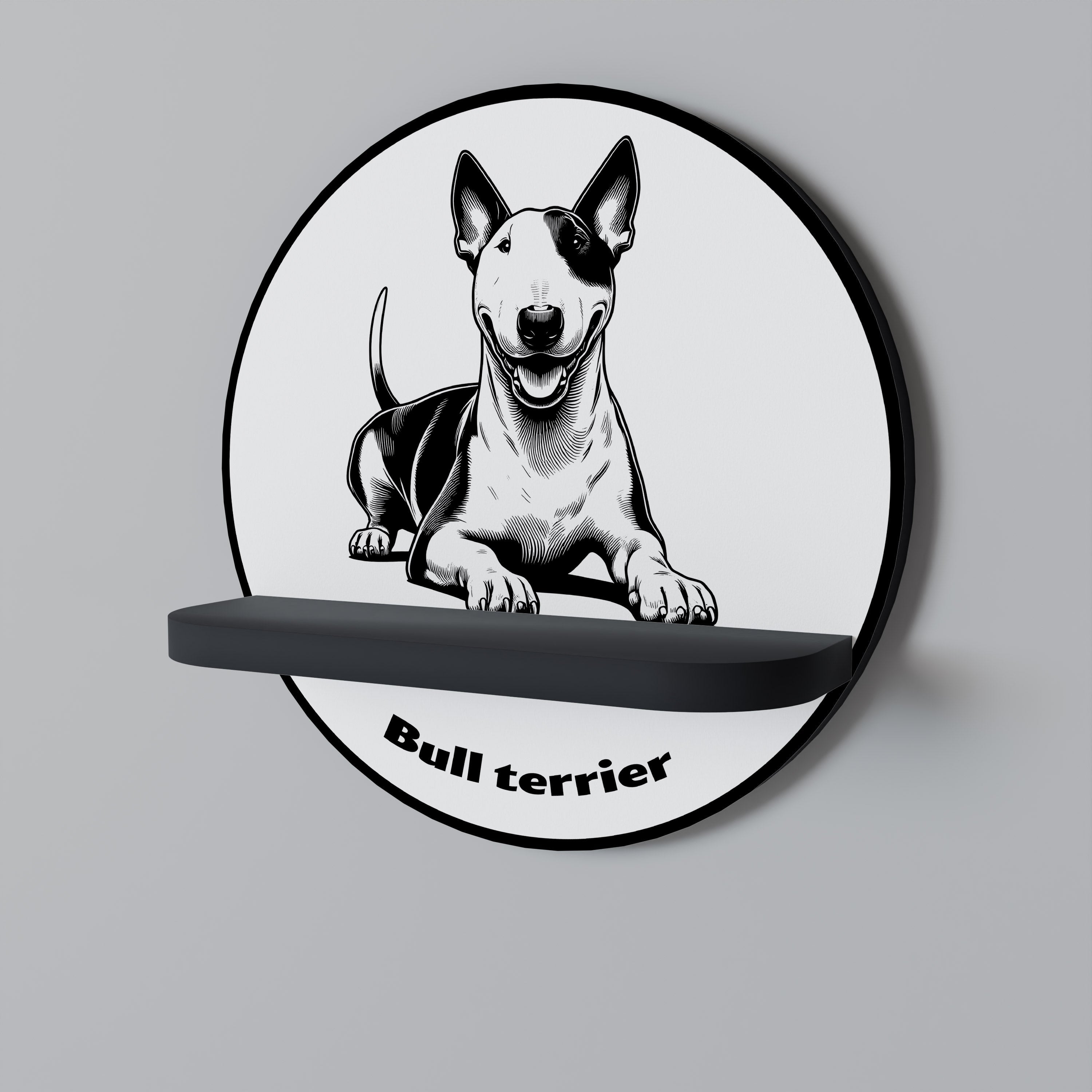 Στρογγυλό ράφι τέχνης BULL TERRIER σε μαύρο φινίρισμα