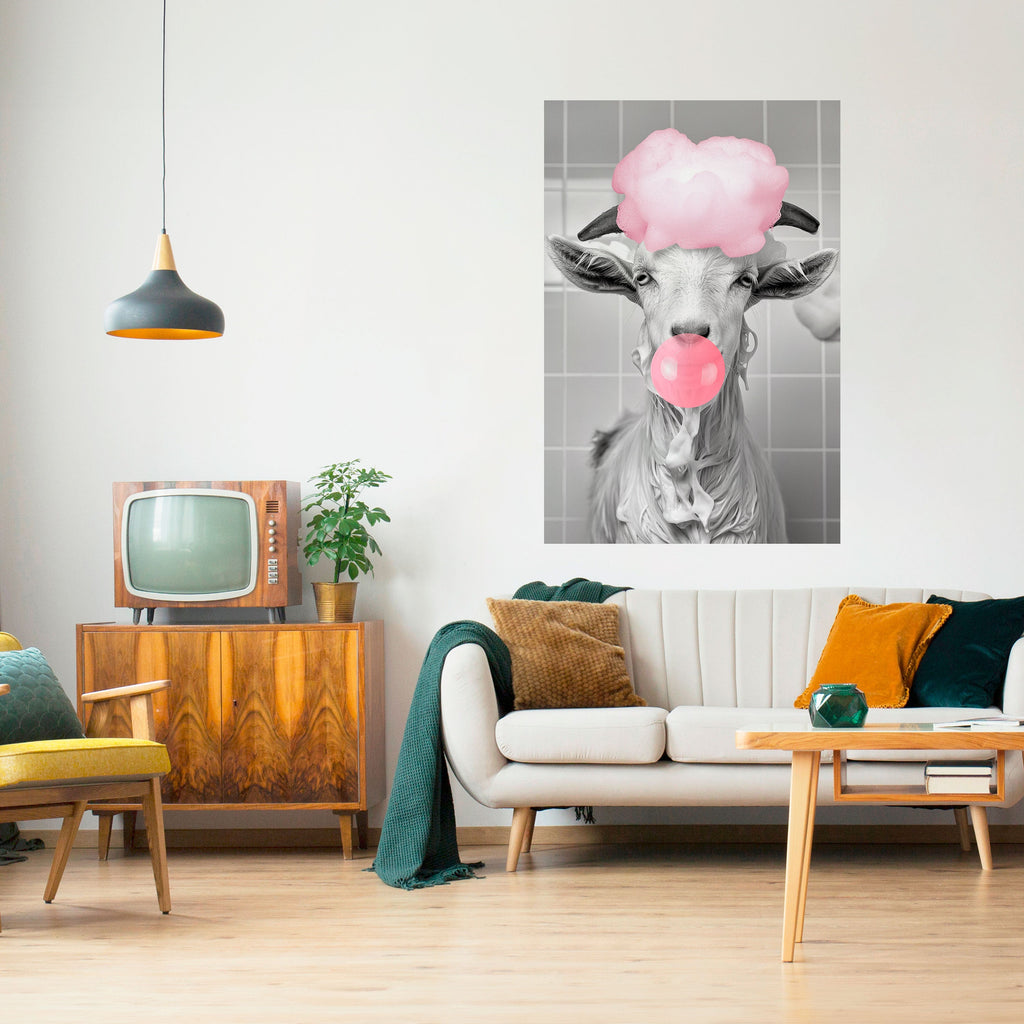 Αφίσα με θέμα "BUBBLEGUM BOVINE BLISS" με θέμα "Peel and Stick"