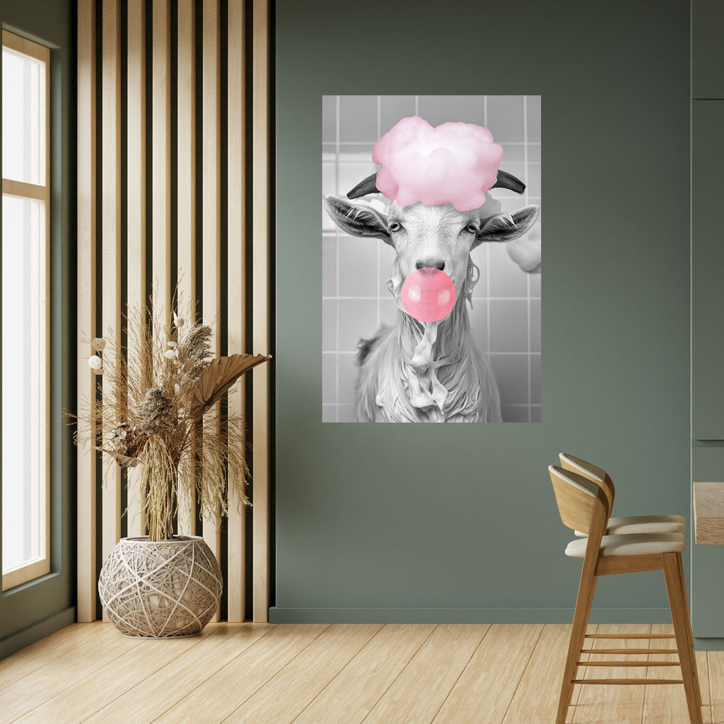 Αφίσα με θέμα "BUBBLEGUM BOVINE BLISS" με θέμα "Peel and Stick"