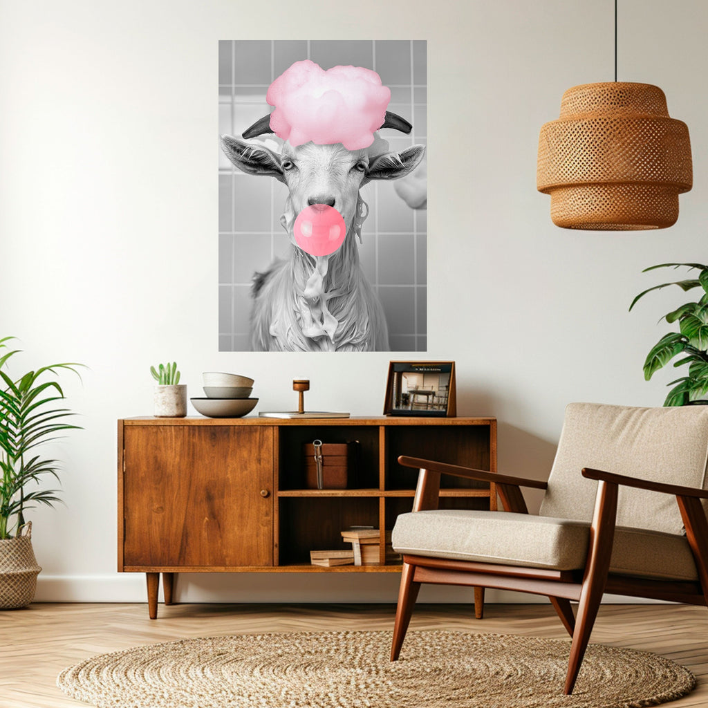 Αφίσα με θέμα "BUBBLEGUM BOVINE BLISS" με θέμα "Peel and Stick"